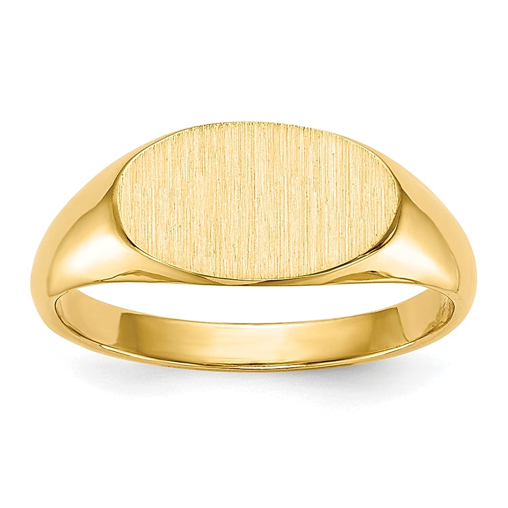 14K Yellow Gold 11.0x6.5mm Children's Signet Ring - Elegant Fine Jewelry for Women & Girls, Perfect Gift for Birthday, Christening & Special Occasions