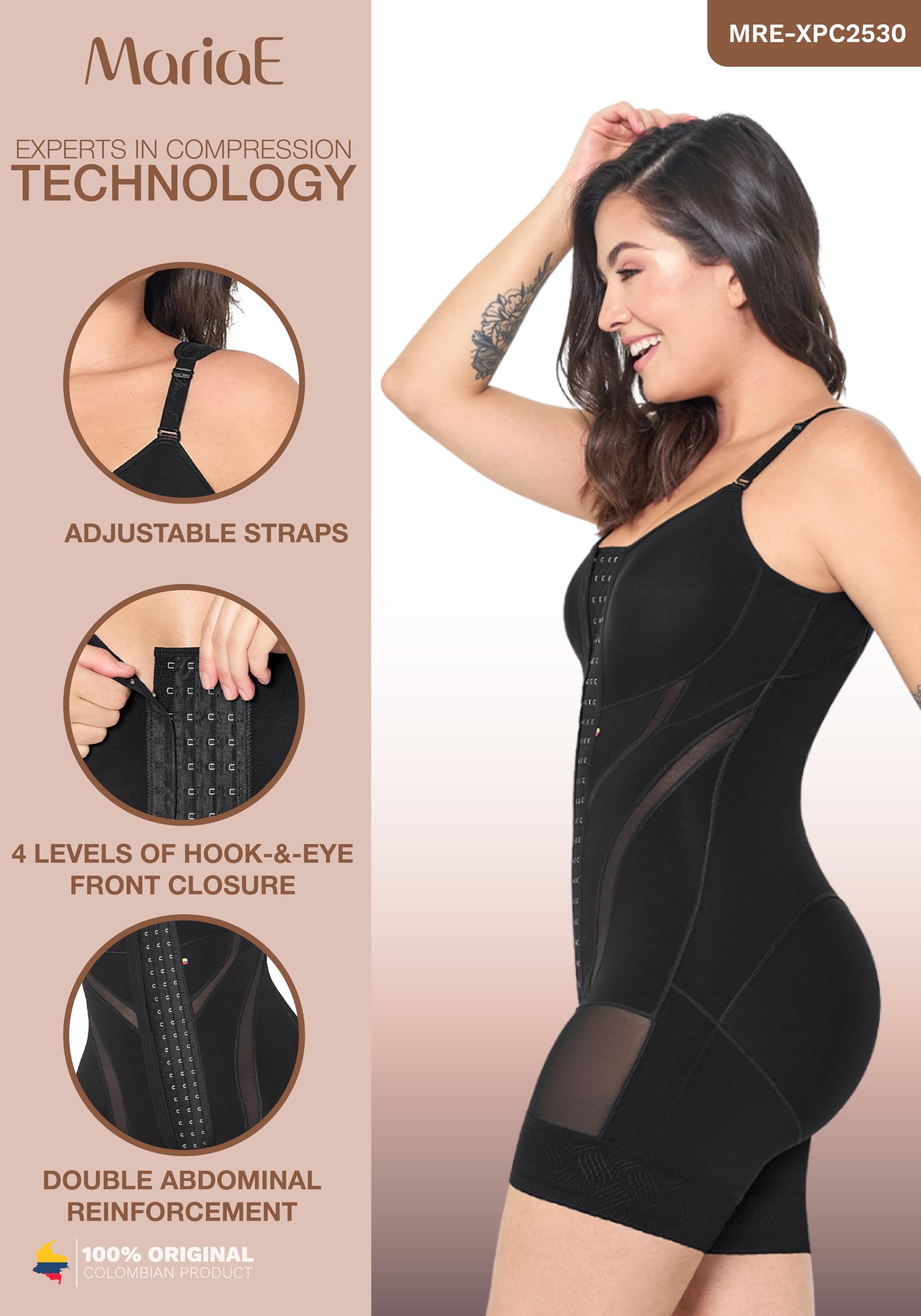 MARIAE Colombian High Compression Full Body Shaper - Tummy Control Shapewear for Women | Fajas Colombianas Reductoras y Moldeadoras | Perfect for Postpartum, Weight Loss & Everyday Slimming