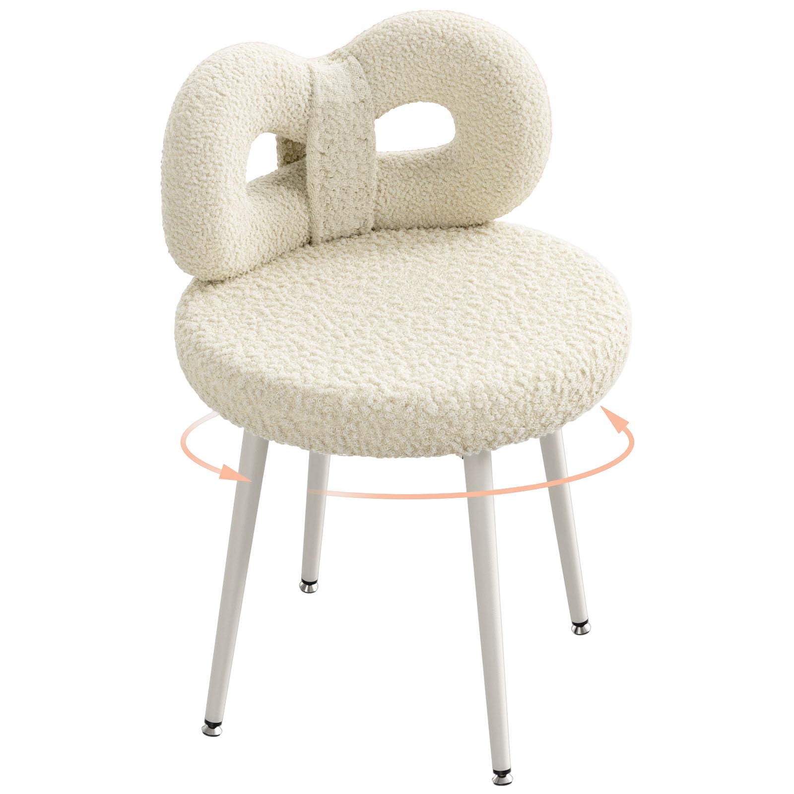ROOMTEC Small Swivel Vanity Chair with Back - Comfy Armless Makeup Stool for Girls, Modern Bedroom & Living Room Accent Chair for Reading, Dressing Table, Home Office (White)