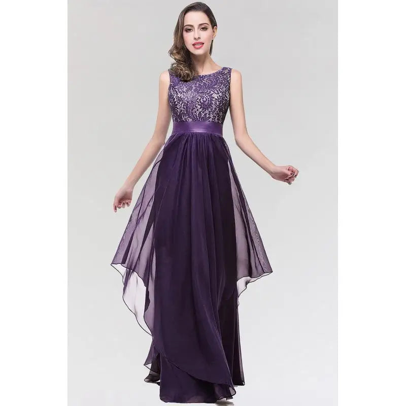 Elegant O Neck Lace Illusion Chiffon Evening Prom Dress with Sheer Sleeves - Perfect for Formal Events, Weddings & Special Occasions