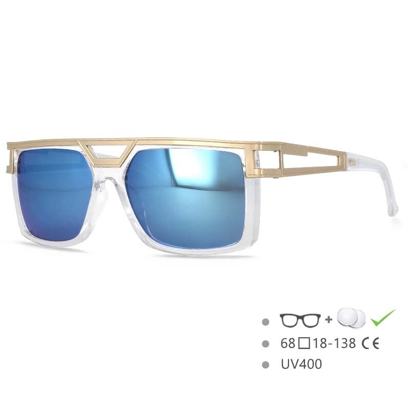 CCspace Men's Full Rim Large Rectangular Double Bridge Acetate Frame Sunglasses 54598 - UV Protection, Polarized Lenses for Driving, Outdoor Activities & Fashion Accessory