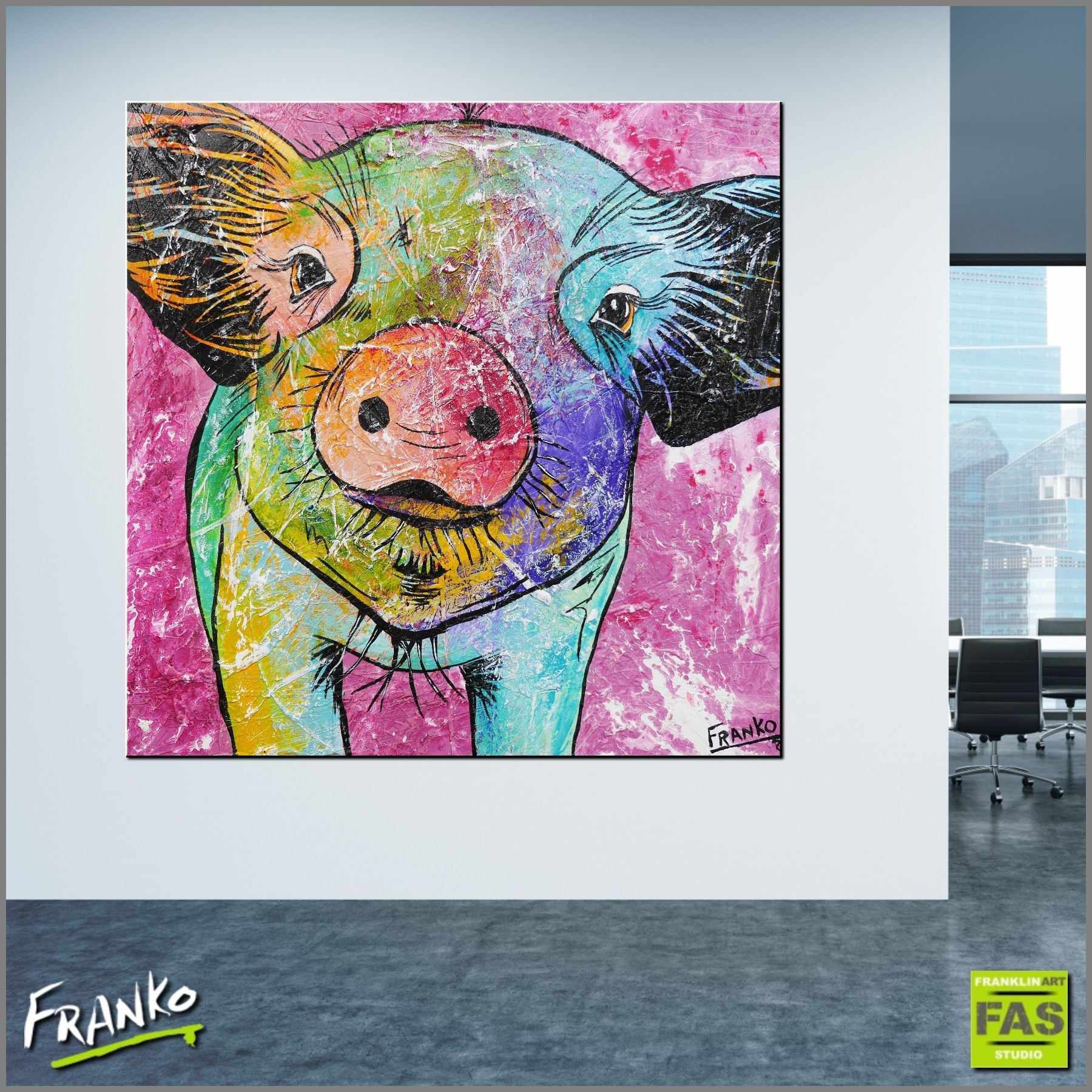 Bevan First Little Piggie 100cm x 100cm Pig Art Painting - Nursery Decor, Kids Room Wall Art, Farmhouse Style Home Decoration