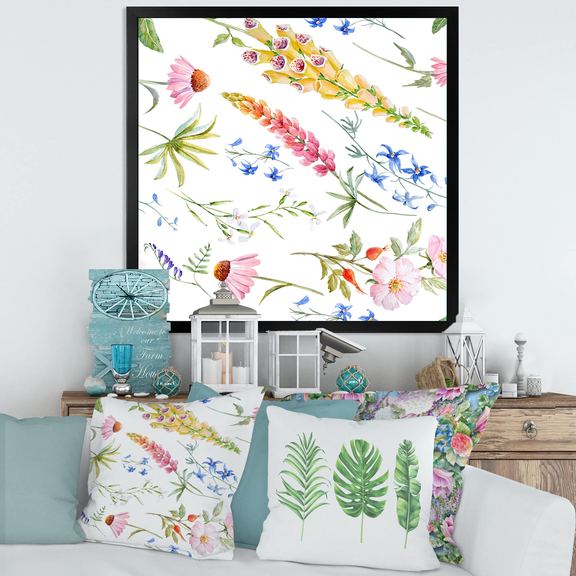 Vibrant Summer Wildflowers Traditional Framed Wall Art - Perfect for Living Room, Bedroom & Office Decor