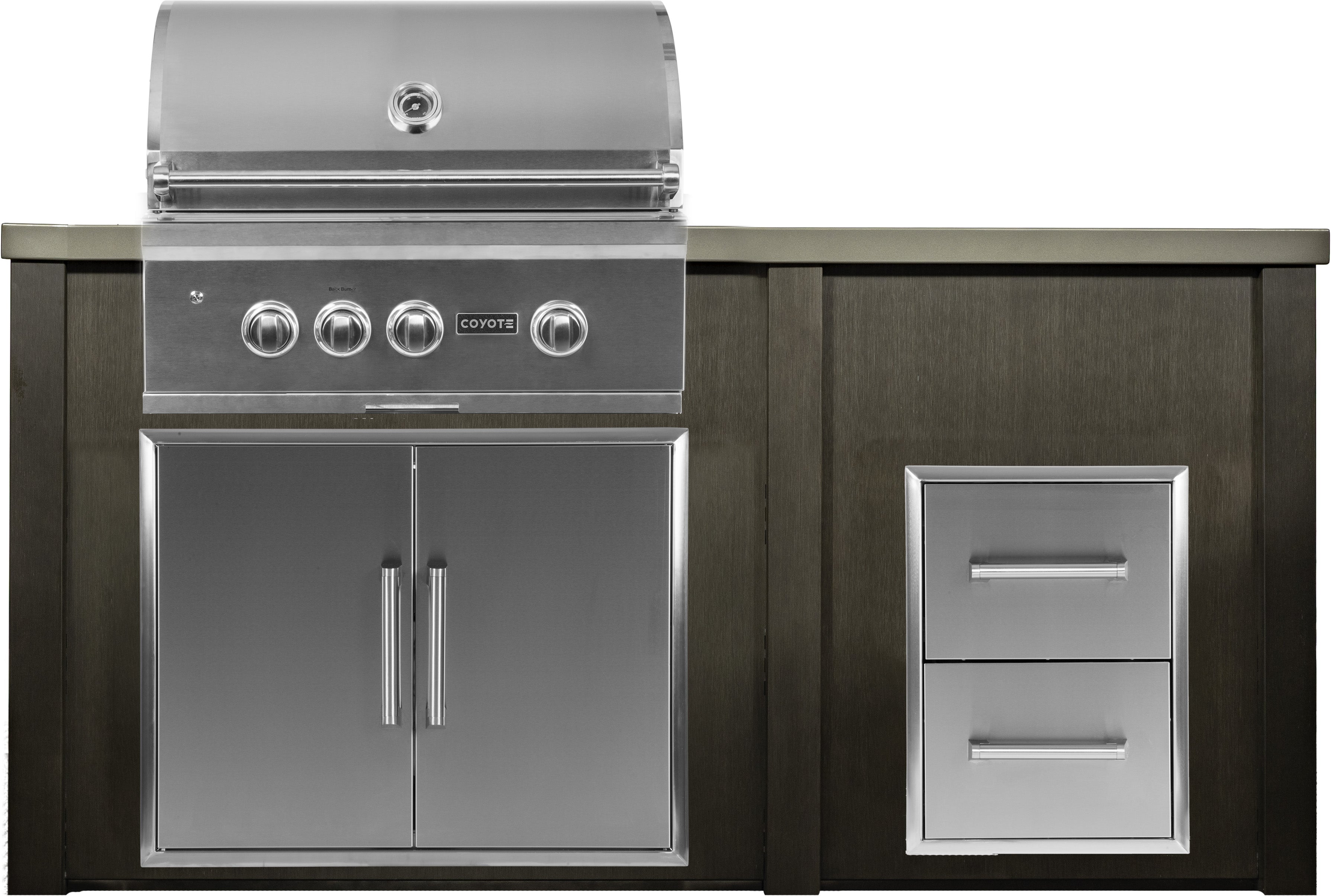 6 Ft. Outdoor Kitchen Island with Coyote 2-Drawer Cabinet & 30-Inch S Series Gas Grill - Perfect for Backyard BBQs, Patio Entertaining & Outdoor Cooking