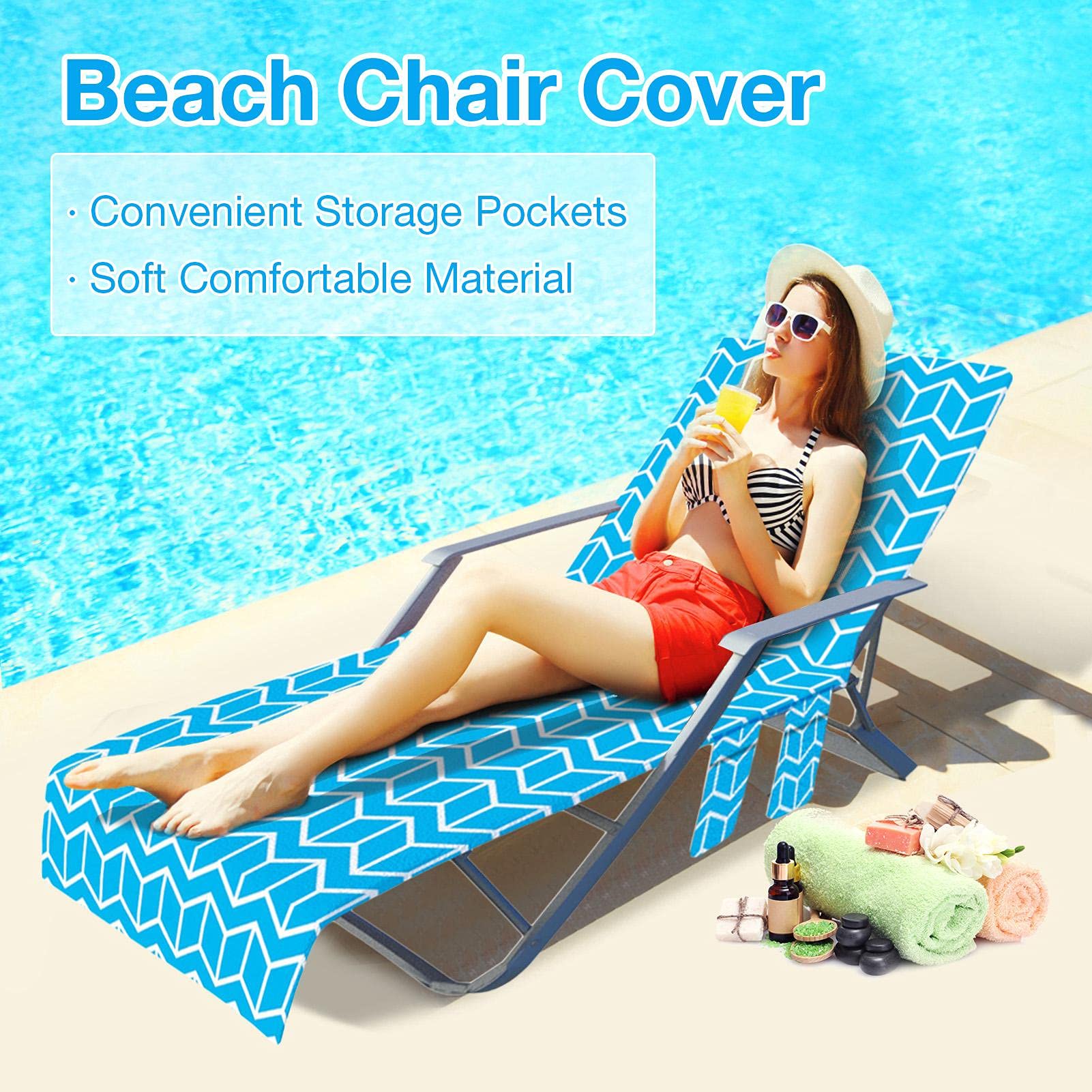 Premium Microfiber Lounge Chair Cover - Quick Dry Beach Towel Cover for Pool, Patio & Sunbathing | Waterproof Outdoor Chaise Lounge Cover with Side Pockets | Perfect for Beach, Poolside & Backyard Relaxation