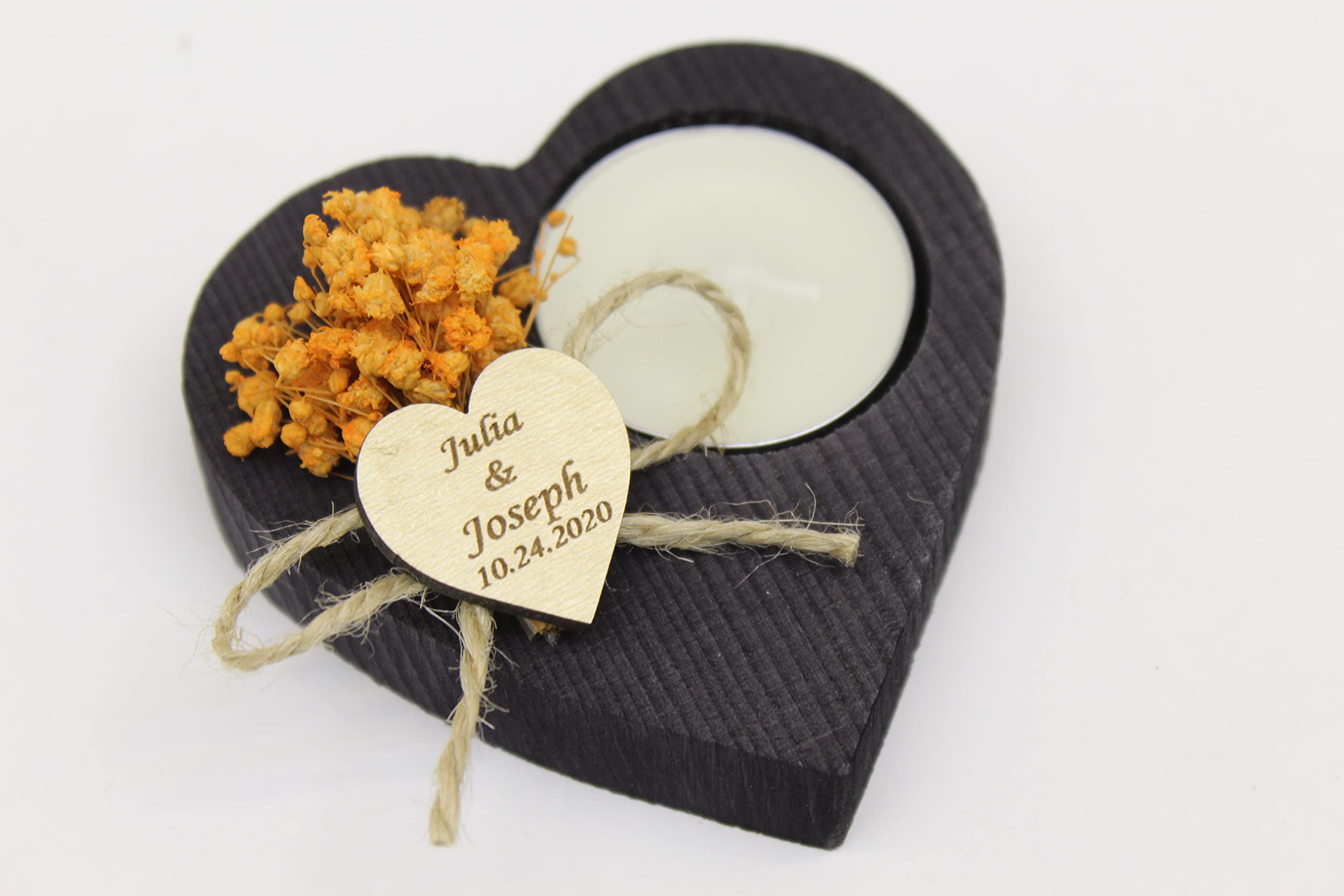 Personalized Heart Shaped Candle Holders - Wedding Favors, Guest Gifts & Bridal Shower Candles - Elegant Tealight Holders for Home Decor, Funeral Memorials & Special Events - Romantic Gifts for Anniversaries & Valentine's Day