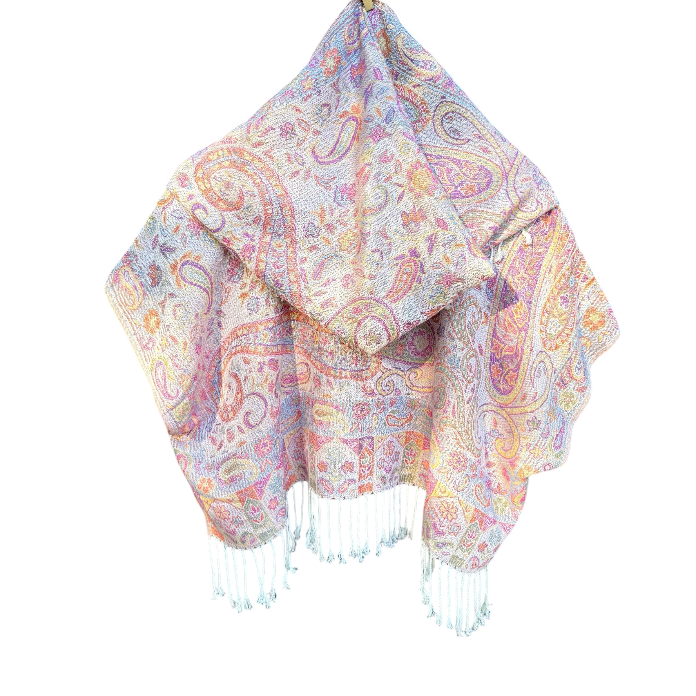 White Garden Pashmina Hooded Crop Top - Stylish Women's Fashion for Casual Wear, Outfits & Layering