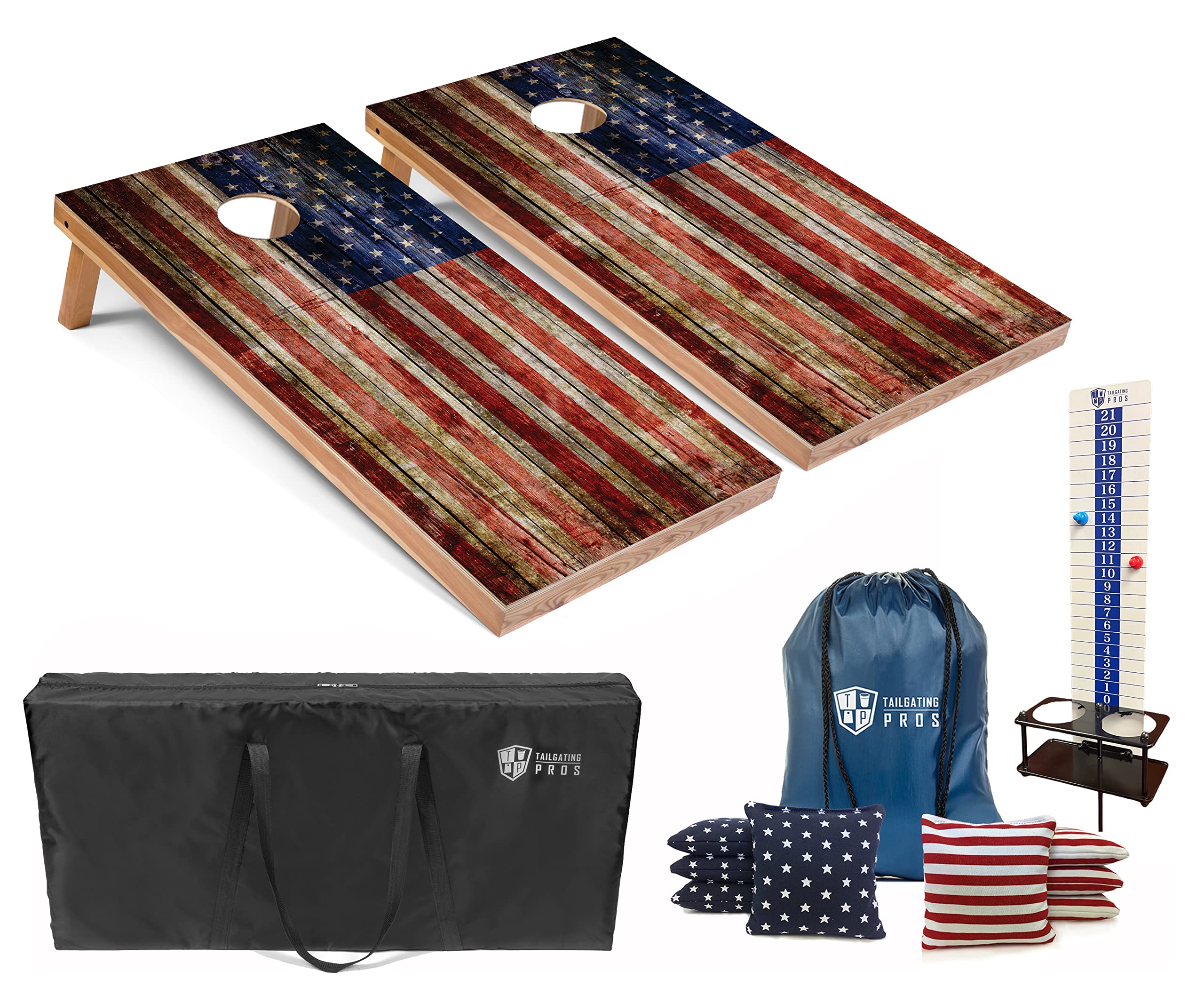 Tailgating Pros Regulation Cornhole Boards Set - 4'x2' Official Size with Carrying Case, Scorekeeper & 8 Corn-Filled Bags - Perfect for Backyard BBQs, Tailgate Parties, and Outdoor Games