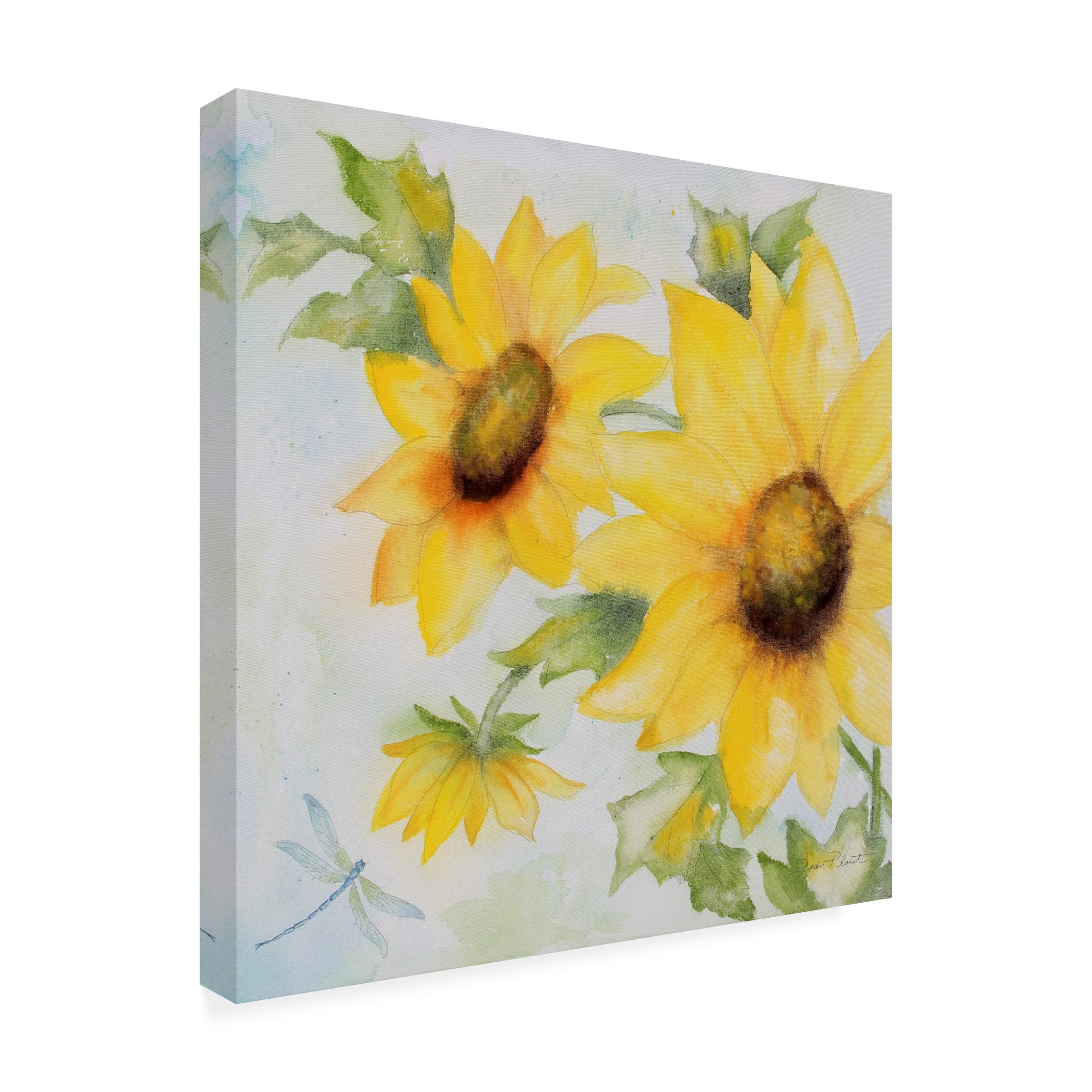 Jean Plout 'Sunny Flowers B' 35x35 Floral Canvas Wall Art - Handmade Oil Painting Reproduction for Living Room, Bedroom & Office Decor