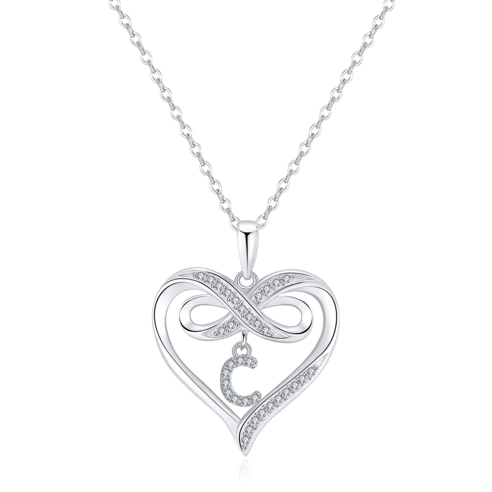 Infinity Heart Initial Necklace for Women - 925 Sterling Silver Personalized Name Necklace, Dainty Heart Pendant Jewelry Gift for Her, Perfect for Valentine's Day, Anniversary, Birthday & Everyday Wear