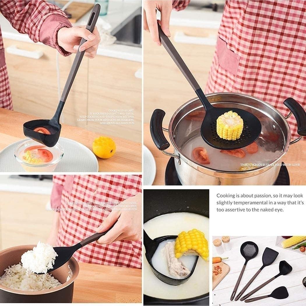 Premium 4-Piece Silicone Cooking Utensil Set with Wooden Handles - Food Grade Kitchen Tools for Baking, Stirring & Serving - Non-Scratch Heat-Resistant Kitchen Gadgets for Pots, Pans & Nonstick Cookware