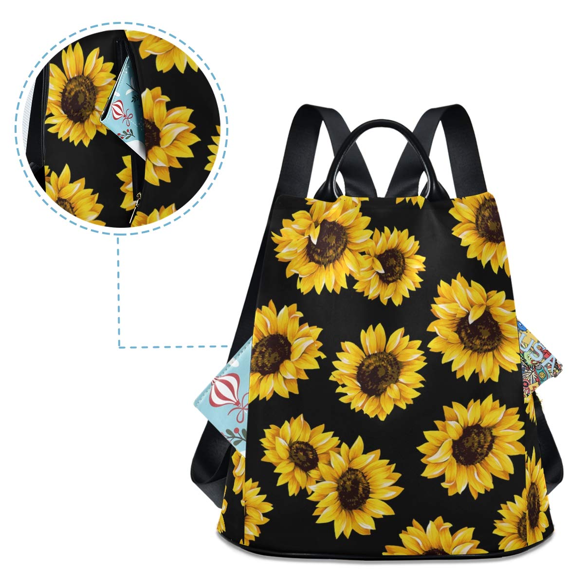 Stylish Yellow Sunflower Backpack Purse for Women - Adjustable Shoulder Straps, Trendy Crossbody Bag for School, Travel & Outdoor Adventures