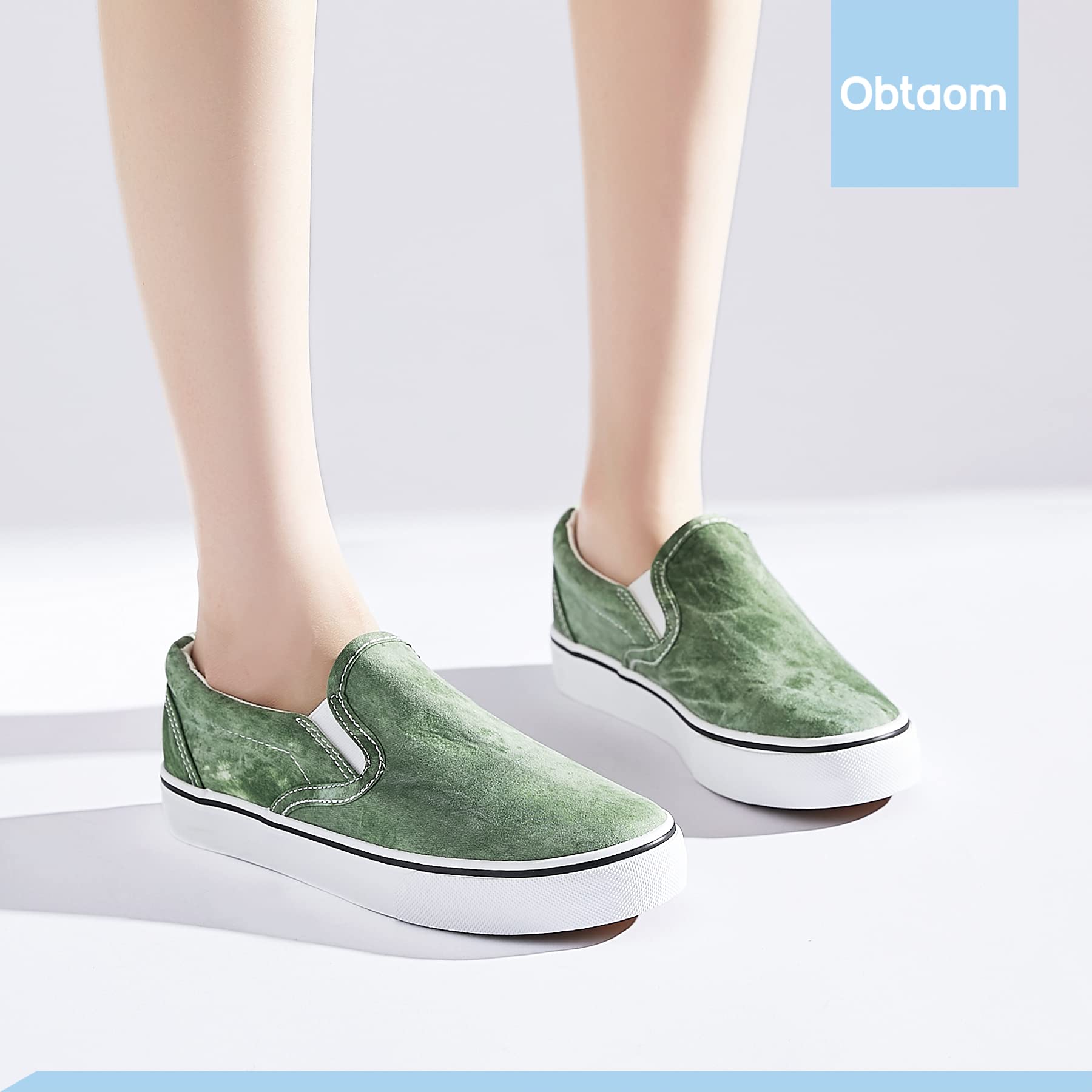 Obtaom Women's White Canvas Sneakers - Slip On Loafers with Black Trim for Casual Wear, Walking & Everyday Comfort