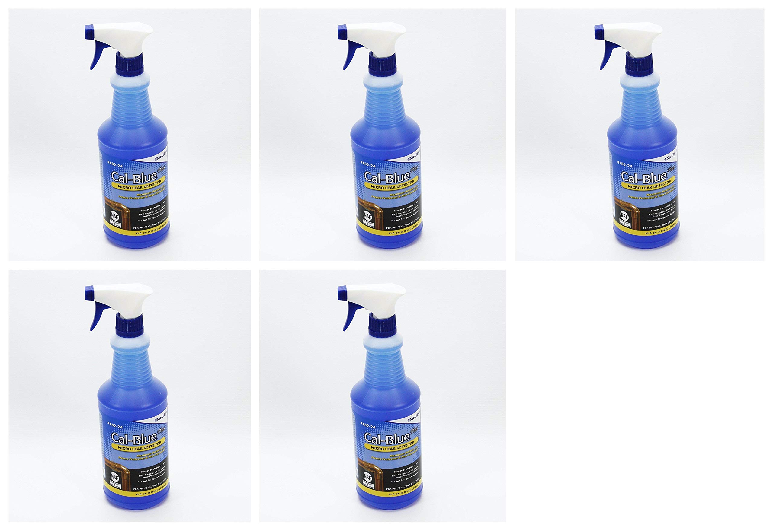 Nu-Calgon 4182-24 Gas Leak Detector Spray Bottle - 1 Quart (5 Pack) - Blue HVAC Refrigerant Leak Detection Solution for AC Units & Refrigerators
