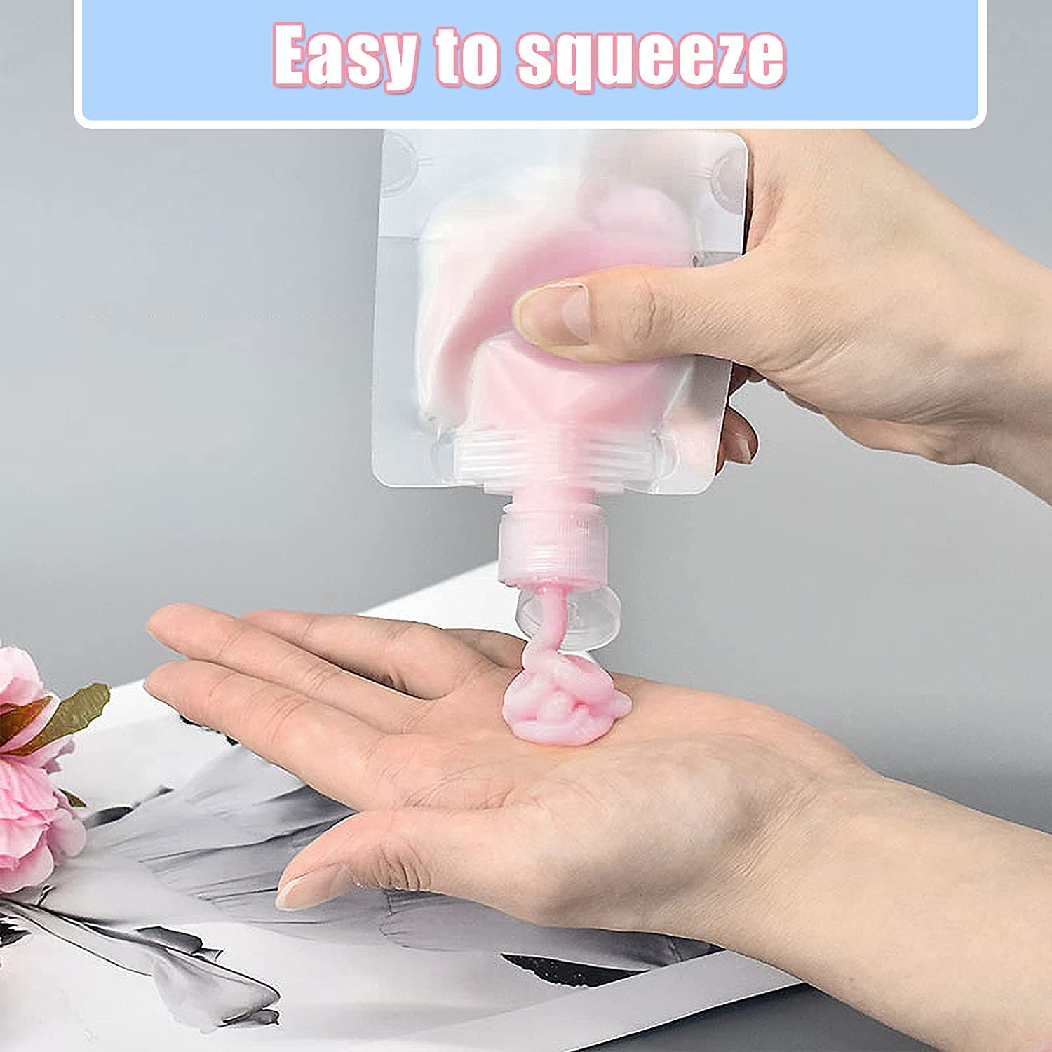 Anugrah Travel Squeeze Pouch Set - 30ml/50ml/100ml Refillable Stand Up Cosmetic Bags for Makeup, Lotion, Shampoo & Hand Soap | Portable Leakproof Spout Pouches for Travel, Gym & Daily Use