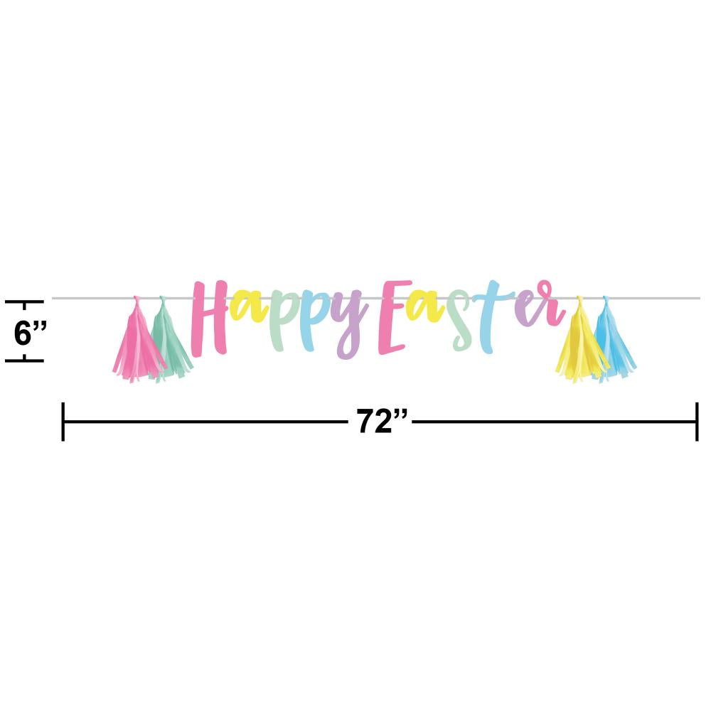 Easter Cardstock Banner with Tissue Tassels - DIY Party Decorations for Easter Celebrations, Home Decor, and Spring Festivities