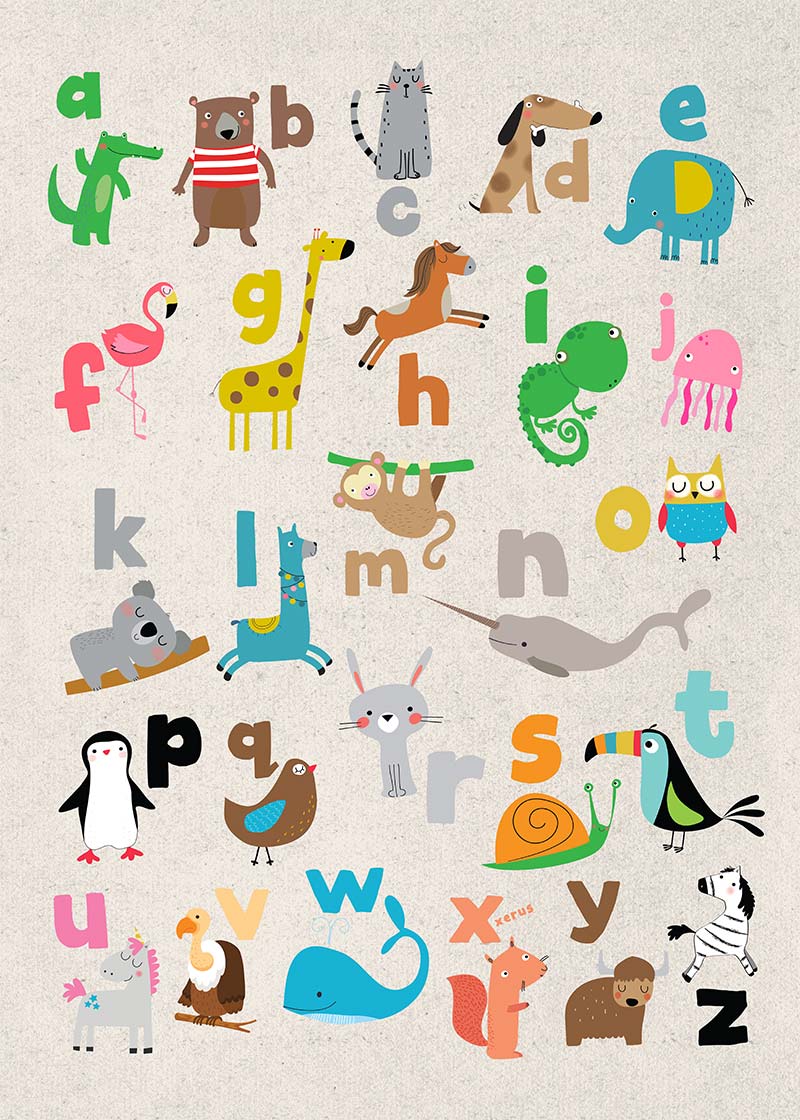 Animal Alphabet Illustrated Print - Educational Nursery Wall Art for Kids' Room Decor & Learning ABCs