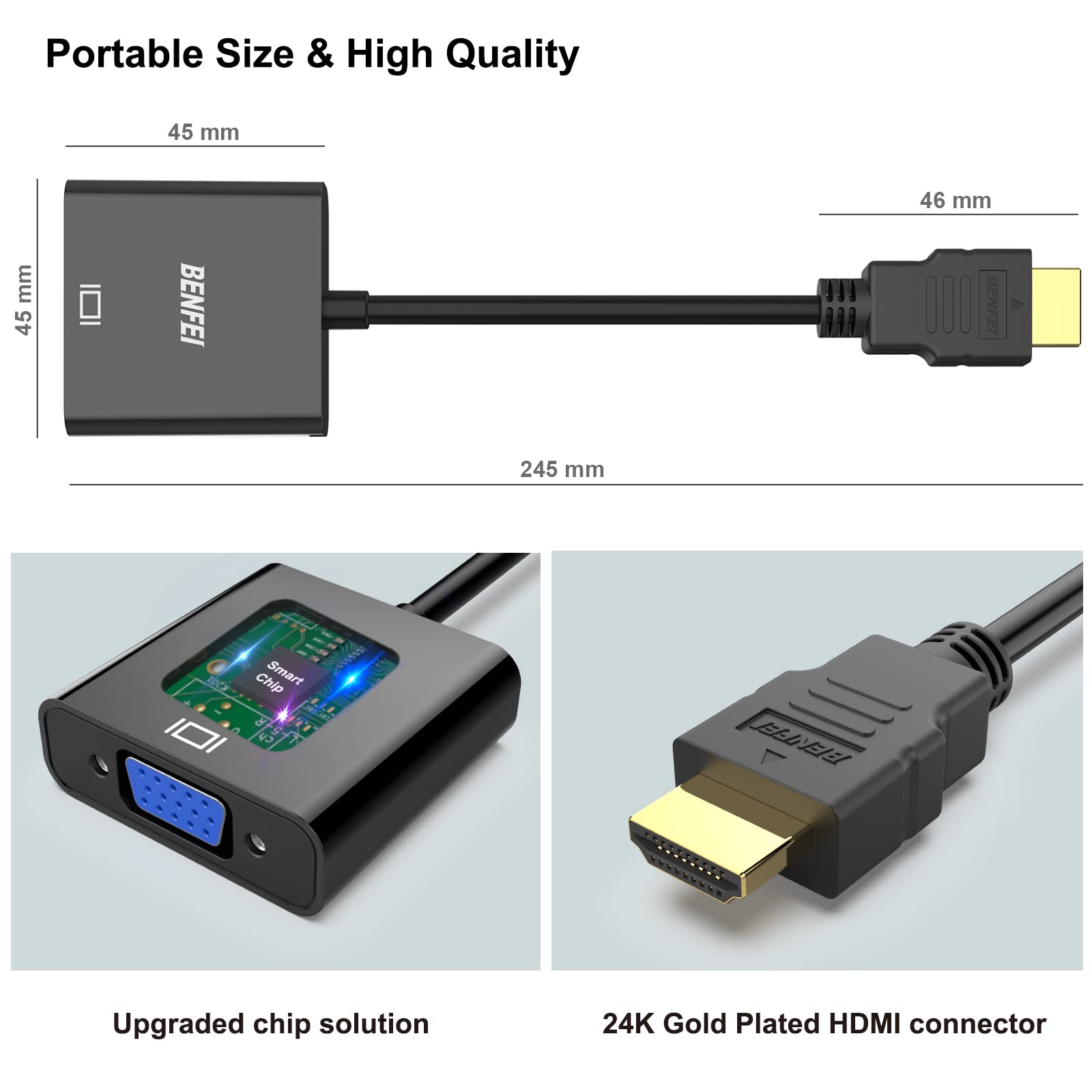 Benfei 10-Pack Gold-Plated HDMI to VGA Adapter (Male to Female) - High-Quality Video Converter for Computers, Laptops, Monitors, Projectors, HDTV, Gaming Consoles - Perfect for Home Office, Classroom, Conference Room & Entertainment Setup