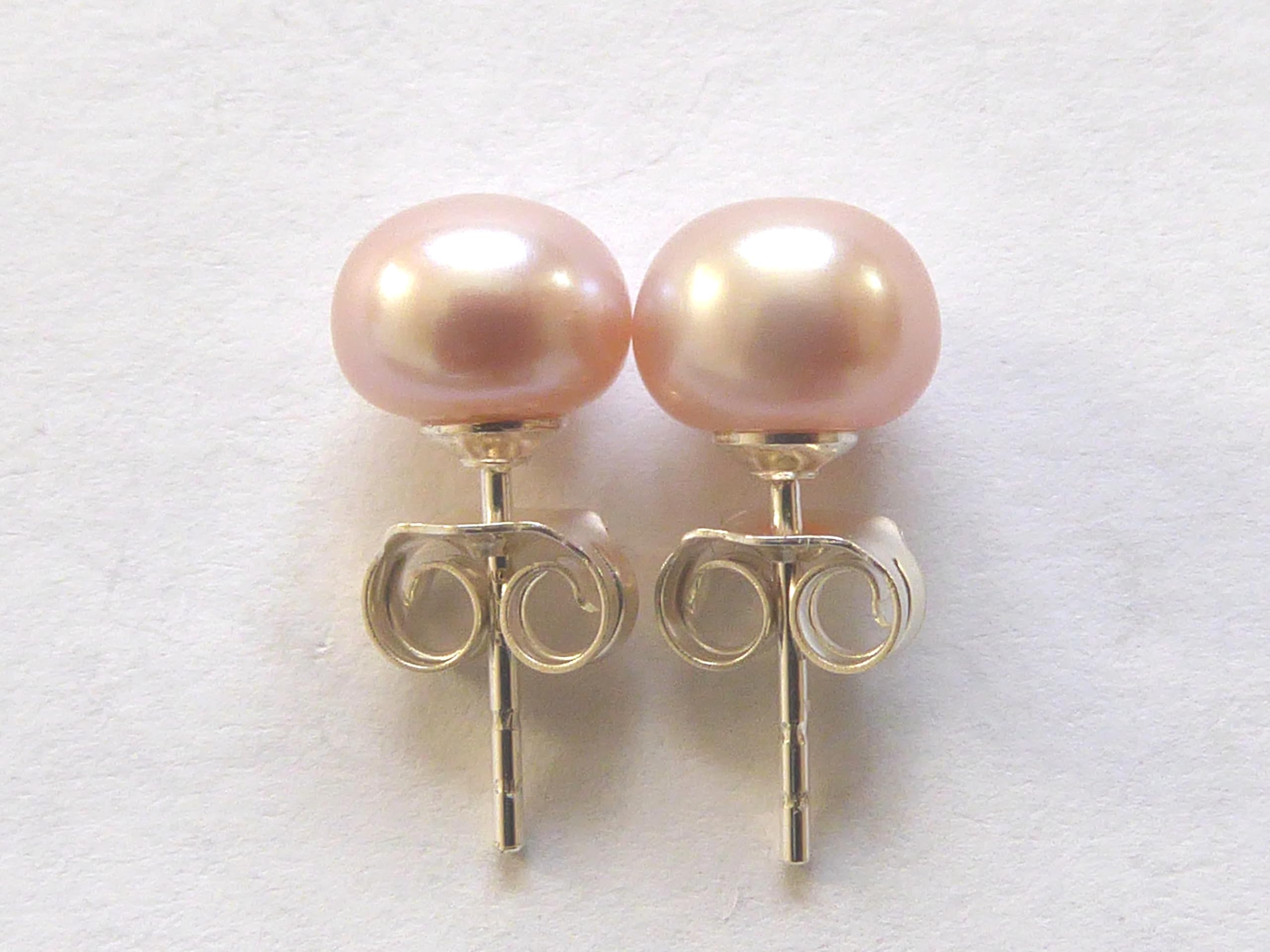 Bovira Natural Freshwater Rose Pearl Handmade Stud Earrings - Genuine Real Pearls Jewelry Gift for Women, Birthday, Anniversary, Wedding, Valentine's Day
