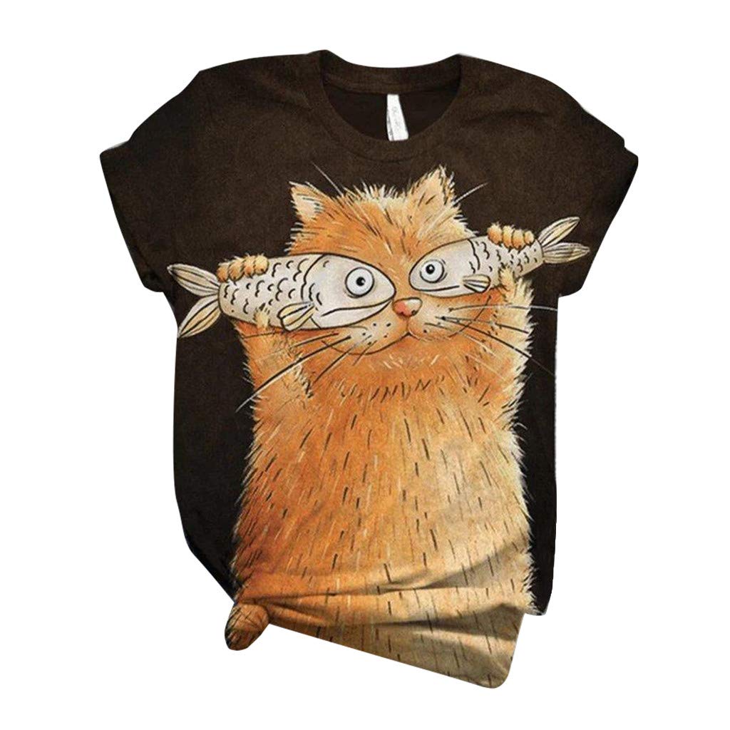 Lozeny Women's Cat Graphic T-Shirt | Colorblock Tie Dye Print Short Sleeve Top | Funny Cute Comfortable Casual Blouse | Perfect for Everyday Wear, Weekend Outings & Cat Lover Gifts
