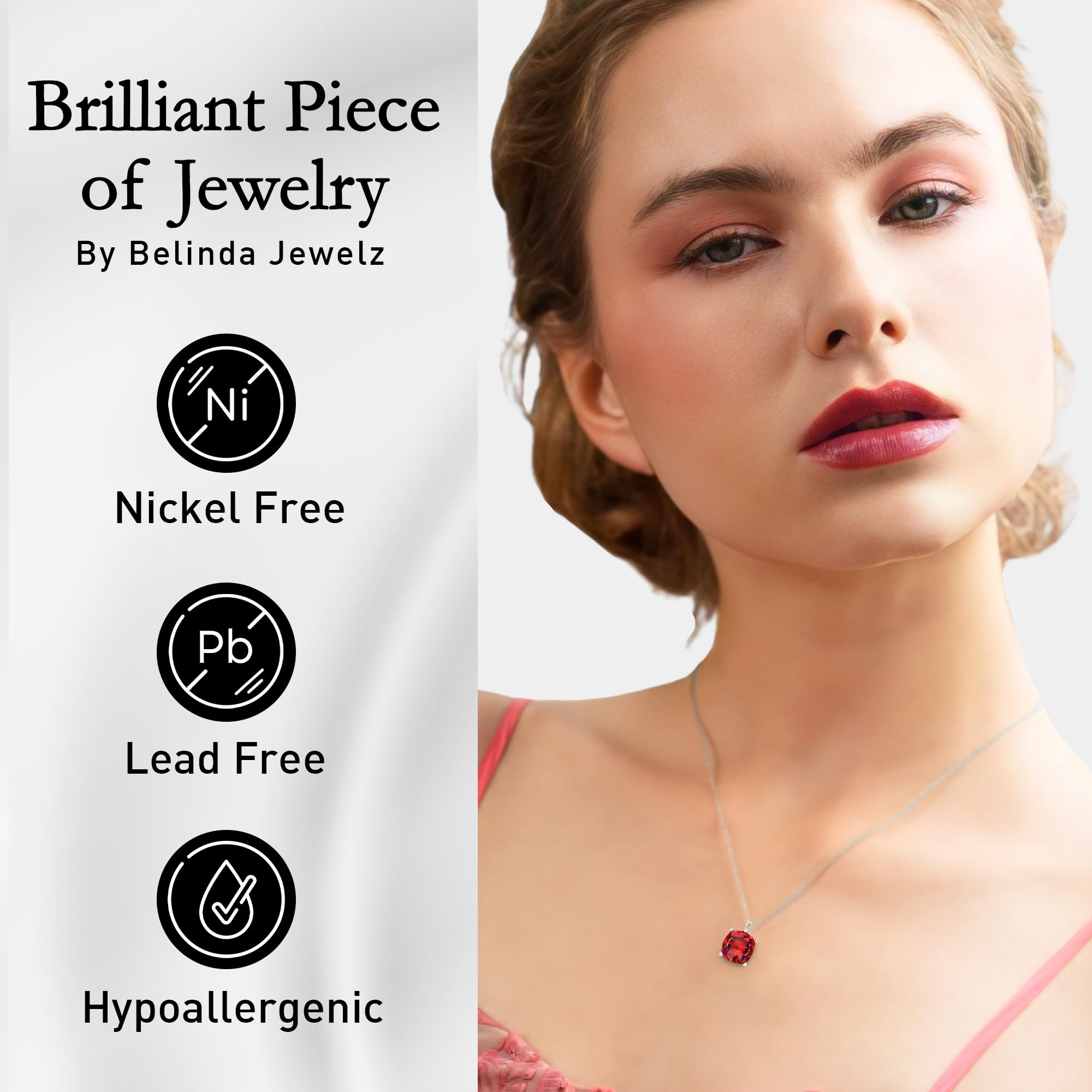 14K White & Yellow Gold Birthstone Pendant Necklace for Women - Sparkling Cushion Cut Gemstone on Sterling Silver Chain - Elegant Fine Jewelry Gift for Birthday, Anniversary & Special Occasions