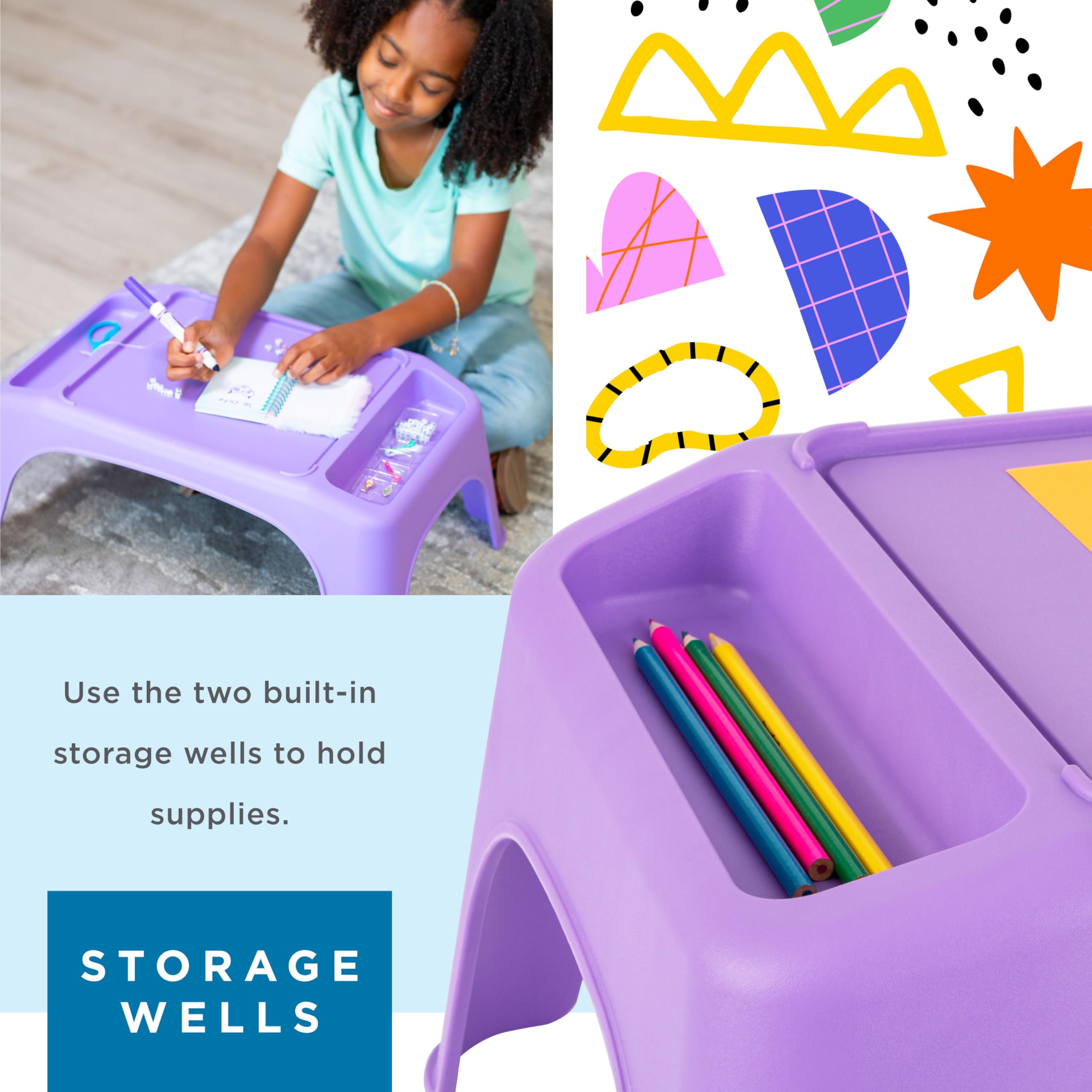 LapGear Turtle Table Kids Activity Lap Desk with Storage Compartments for Snacks, Toys & School Supplies - Purple (Style 20102) | Portable Study & Play Tray for Home, Classroom & Travel