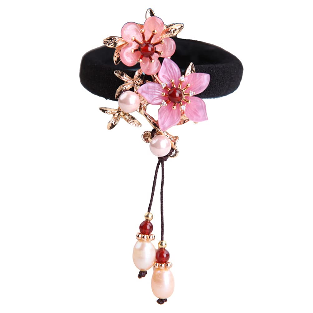Vintage Flower Hair Bands for Women - Elastic Ponytail Holders for Daily & Party Use