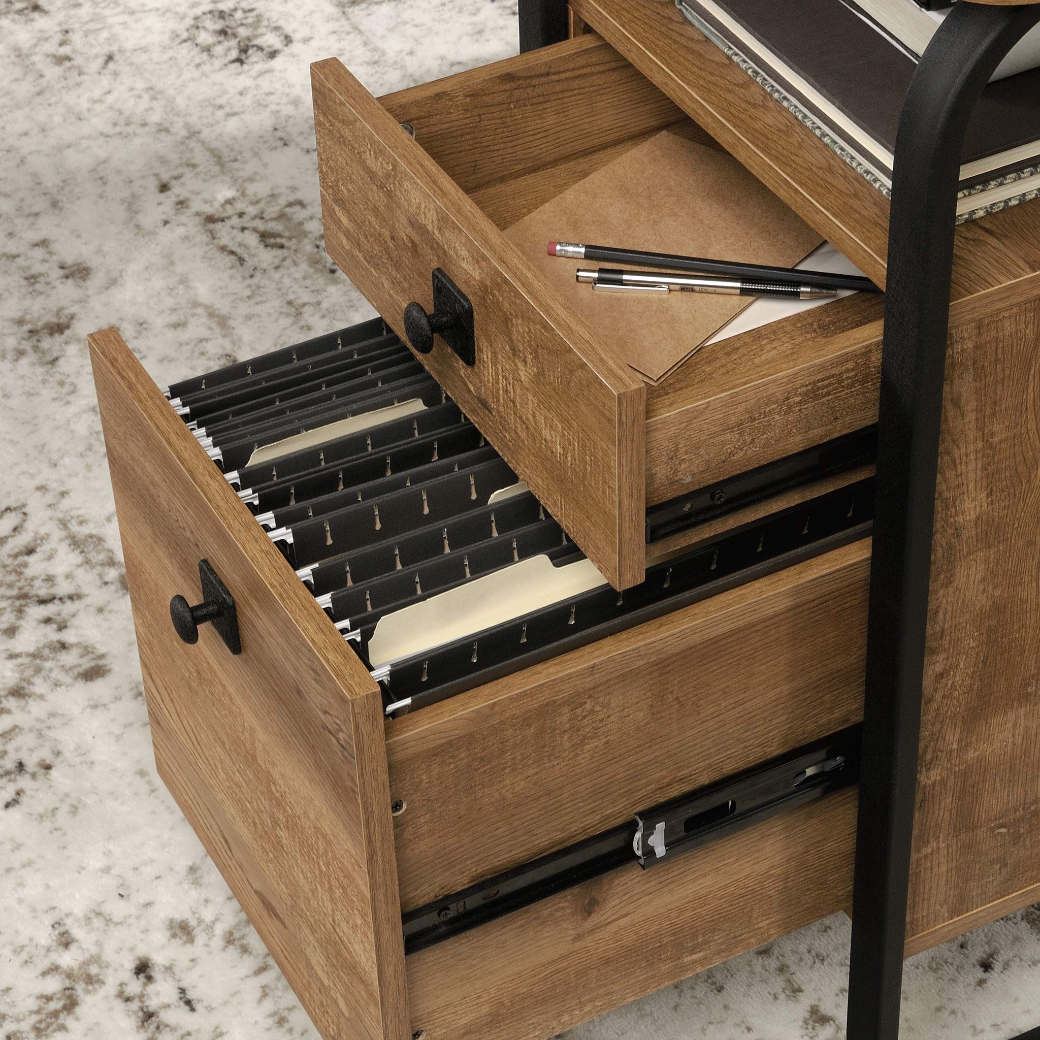 Sauder Station House L-Shaped Desk with Etched Oak Finish - Perfect for Home Office, Study & Workspace Organization