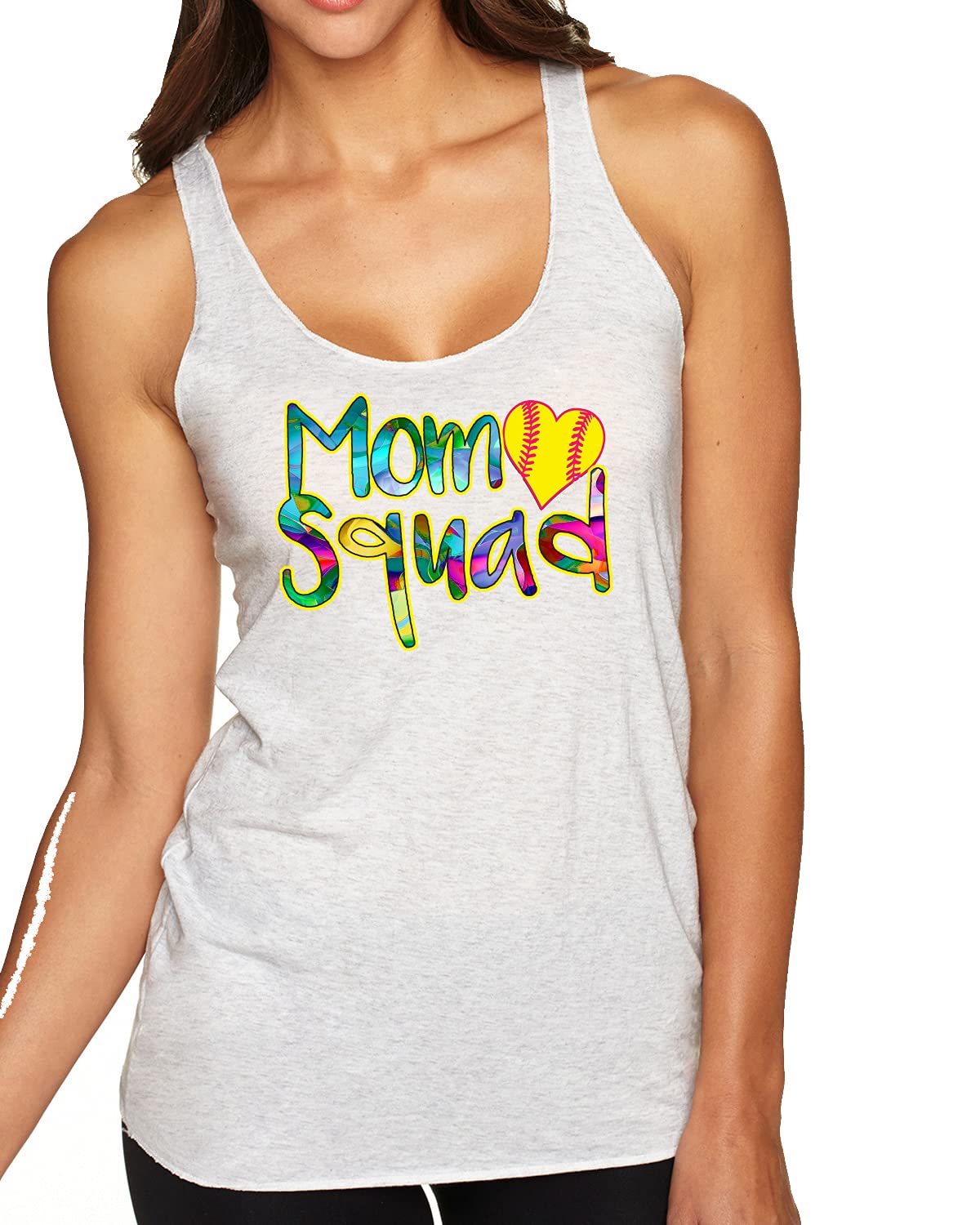 Stylish Colorful Tennis Mom Squad Sports Tri-Blend Racerback Tank Top - Perfect for Tennis Matches, Gym Workouts & Casual Summer Outfits