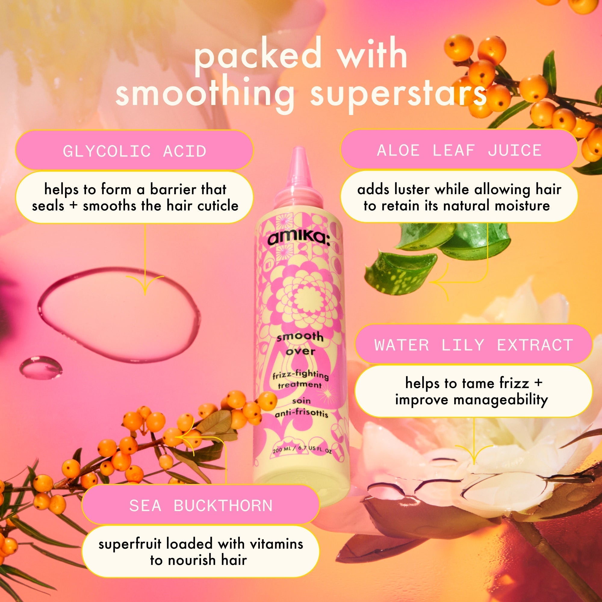 Amika Smooth Over Frizz Fighting Hair Treatment - Anti-Frizz Serum for Smooth & Shiny Hair - Perfect for Daily Use & Heat Styling Protection