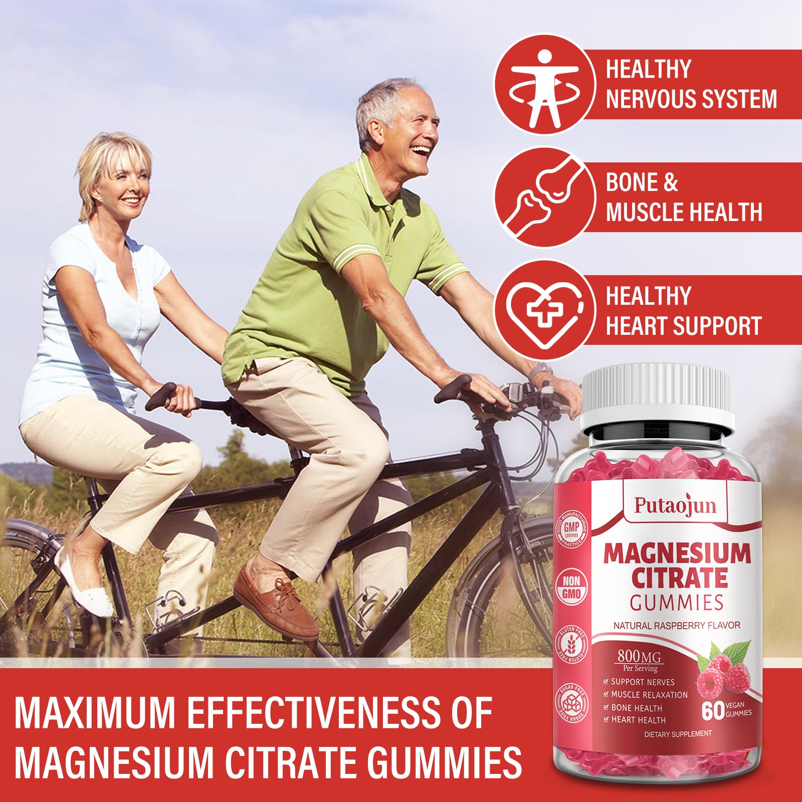 Magnesium Citrate Gummies for Adults - High Absorption Vegan & Non-GMO Supplement (60 Raspberry Gummies) - Supports Muscle Relaxation, Sleep & Stress Relief - Perfect for Active Lifestyles & Nighttime Routine