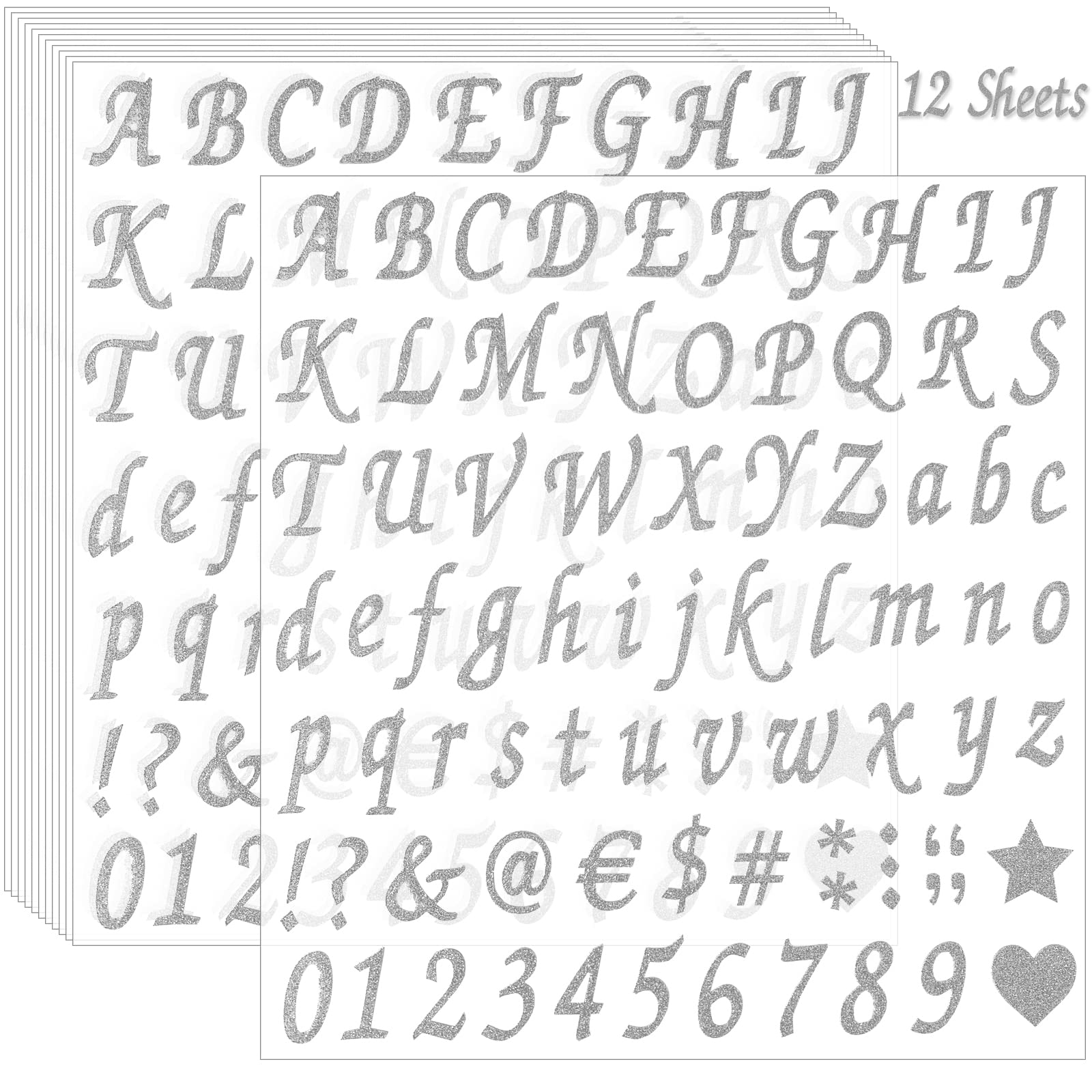 12 Sheets Self-Adhesive Glitter Alphabet & Number Stickers - Silver Letter Decals for Mailbox, DIY Crafts, Scrapbooking, Graduation Cap Decoration, Classroom Decor, Business Signs & Car Decals - Perfect for Address Marking & Creative Projects