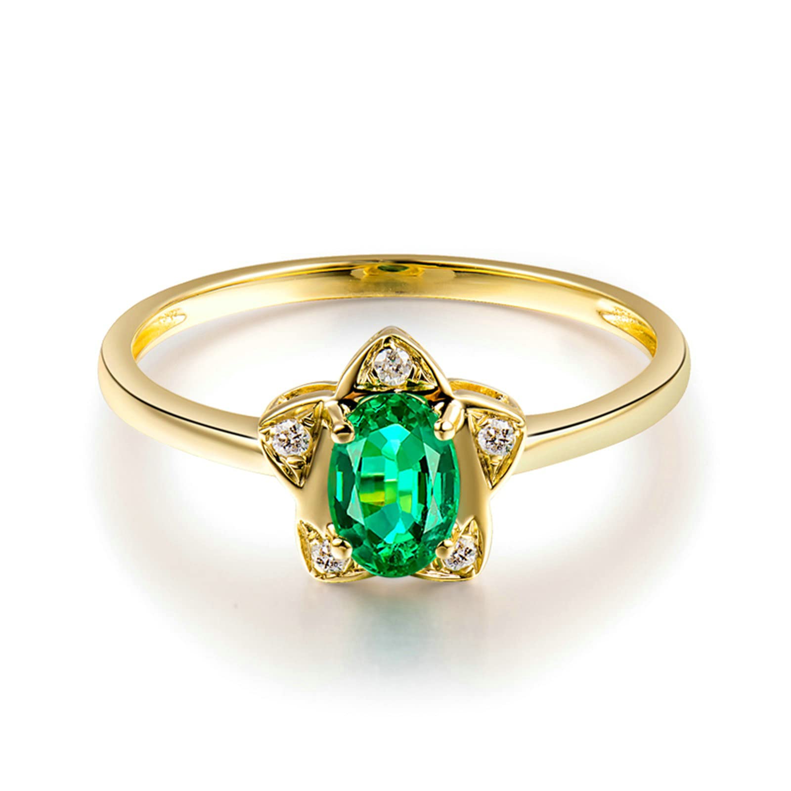 18K Yellow Gold Wedding Rings for Women - Unique Created Emerald & Moissanite/Zirconia Engagement Rings in 925 Silver | Perfect for Bridal Sets, Anniversary Gifts & Special Occasions