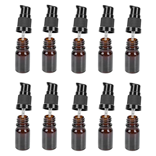 10 Pack Glass Essential Oil Spray Bottles with Press Pump - Empty Refillable Dispenser for Aromatherapy, Beauty & Cosmetic Storage (Brown) - Perfect for DIY Perfumes, Room Mists & Skincare Products