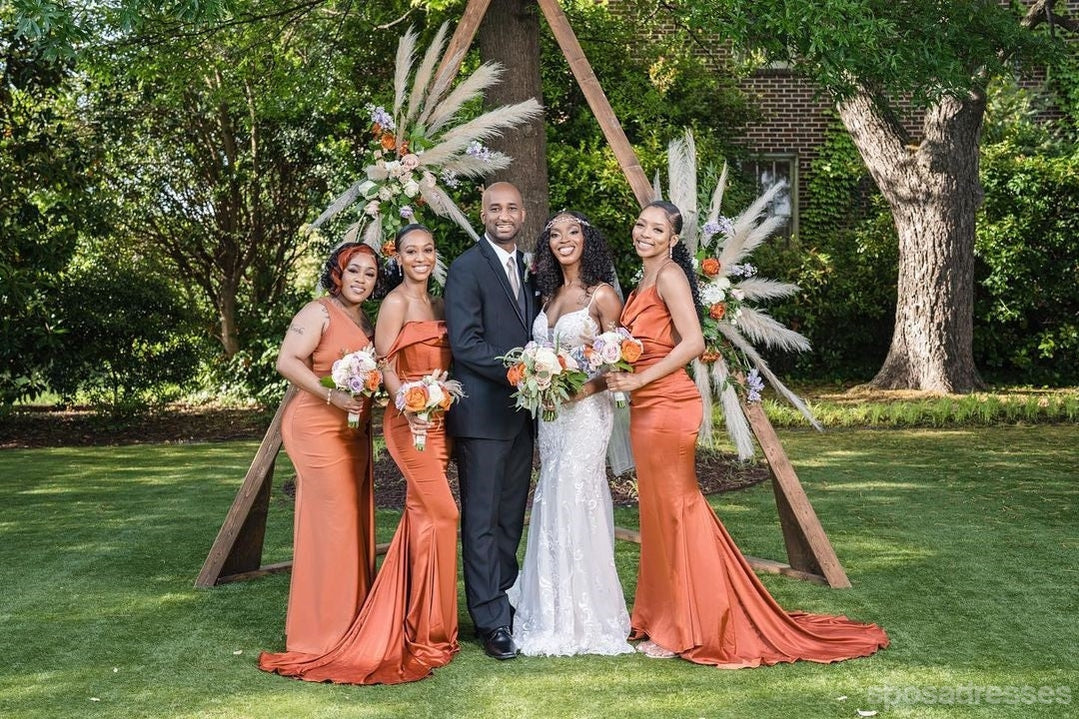 Elegant Burnt Orange Mermaid Maxi Dress for Wedding Guest & Bridesmaid - WG1734 | Formal Evening Gown for Special Occasions & Parties