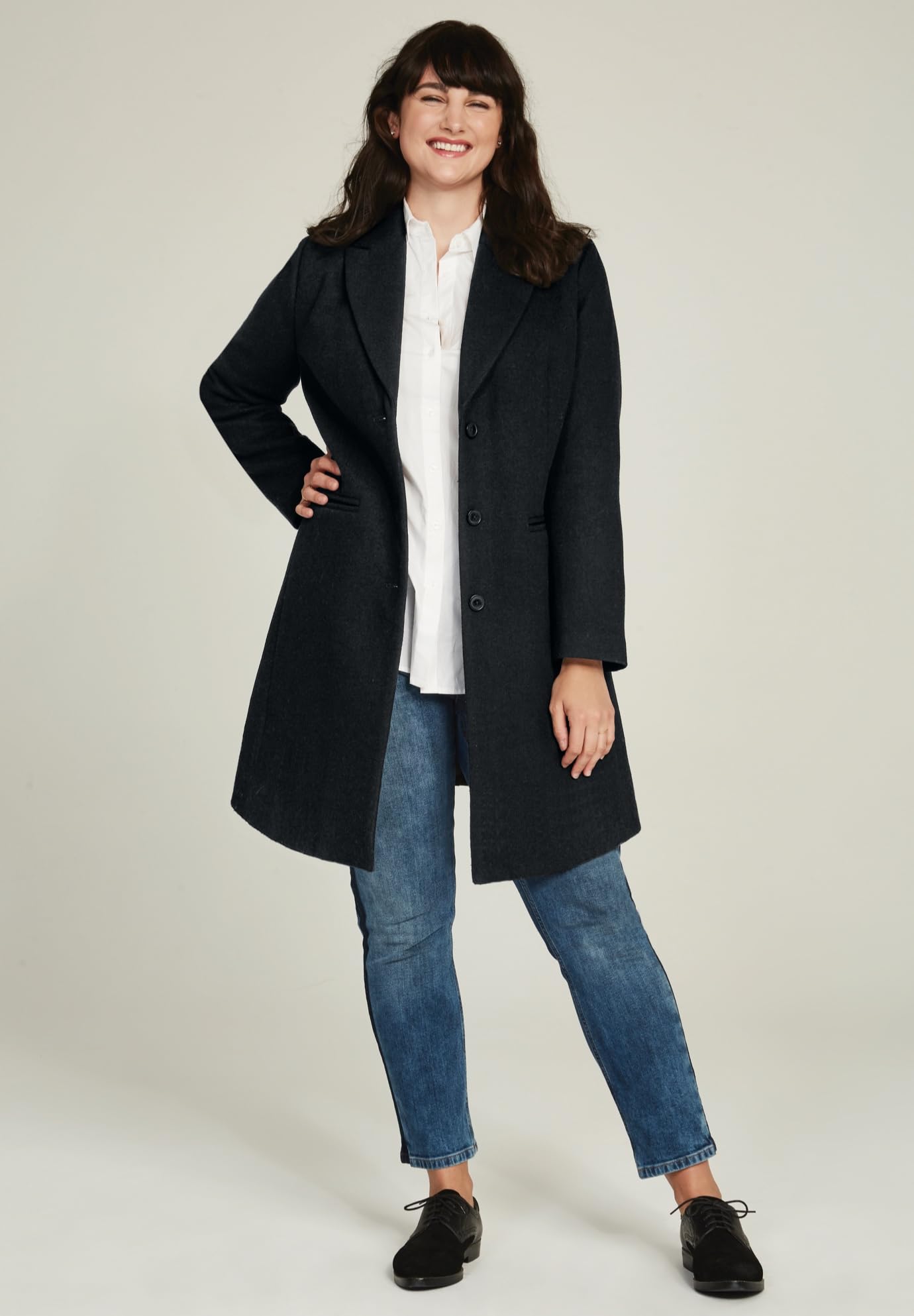 Ellos Women's Plus Size Classic Wool-Blend Coat - Warm Winter Trench Coat for Curvy Women, Office & Casual Outwear