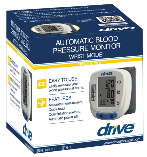 DRIVE™ Automatic Wrist Blood Pressure Monitor - Digital BP Cuff with Heart Rate Detection for Home Use, Travel & Fitness Tracking