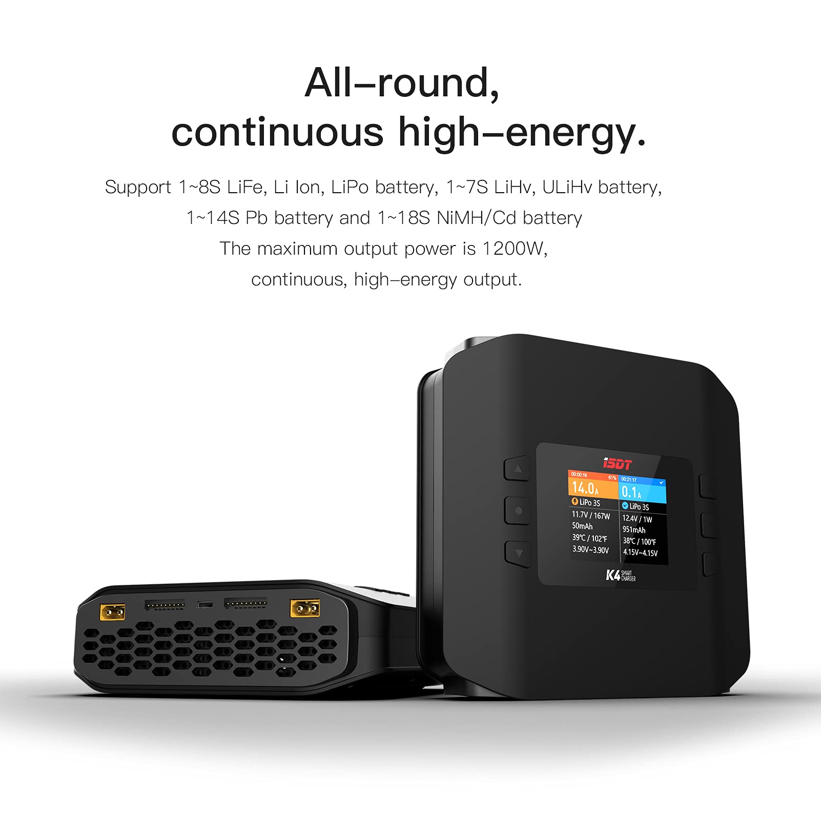 ISDT K4 Smart Battery Charger Discharger - 1-8S AC 400W DC 600Wx2 for LiFe, Li-ion, LiPo, LiHV, Pb & NiMH Batteries | Perfect for RC Cars, Drones, and DIY Electronics Projects