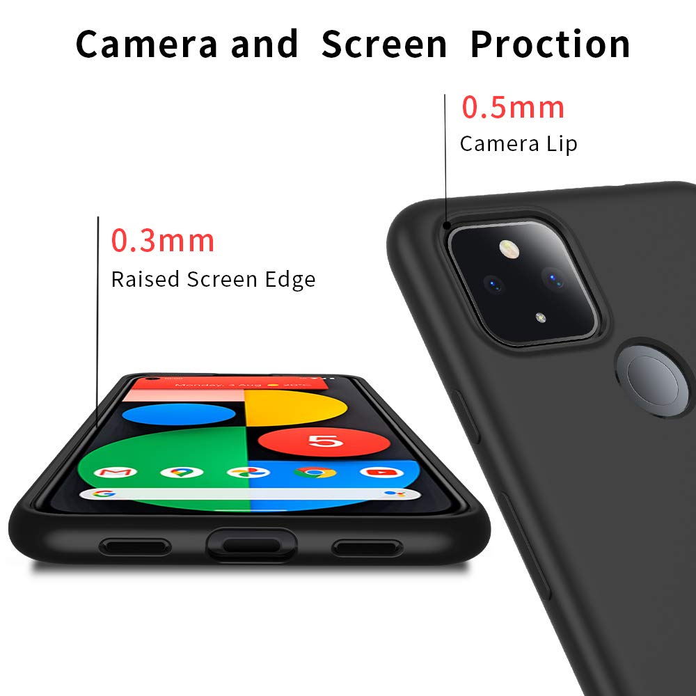 Google Pixel 5 5G Case Slim Fit Soft Flexible TPU Guardian Series Matte Finish Ultra-Thin Light Coating Grip Full Protective Cell Phone Back Cover for Google Pixel 5 5G - Black, Perfect for Everyday Use and Travel