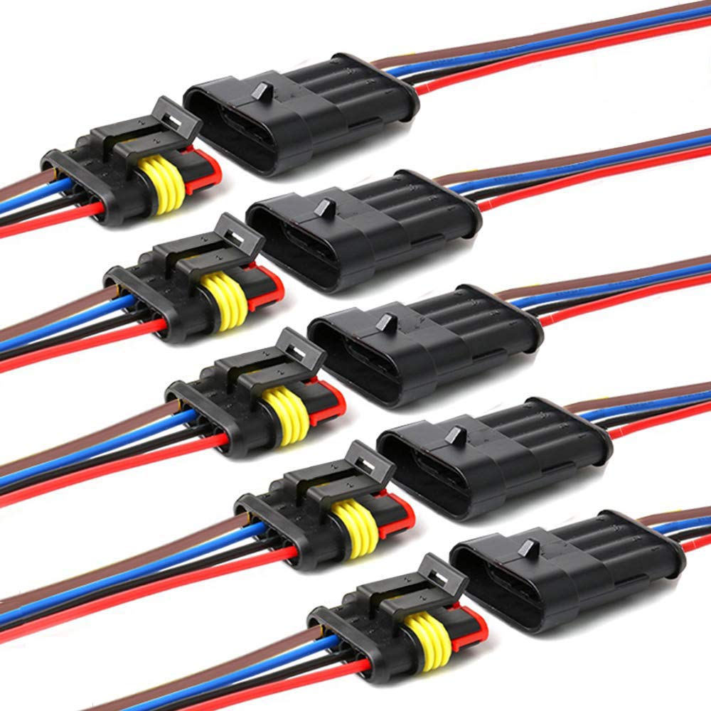 16AWG 4-Pin Waterproof Electrical Connector for Car, Truck, Boat - 5 Pack