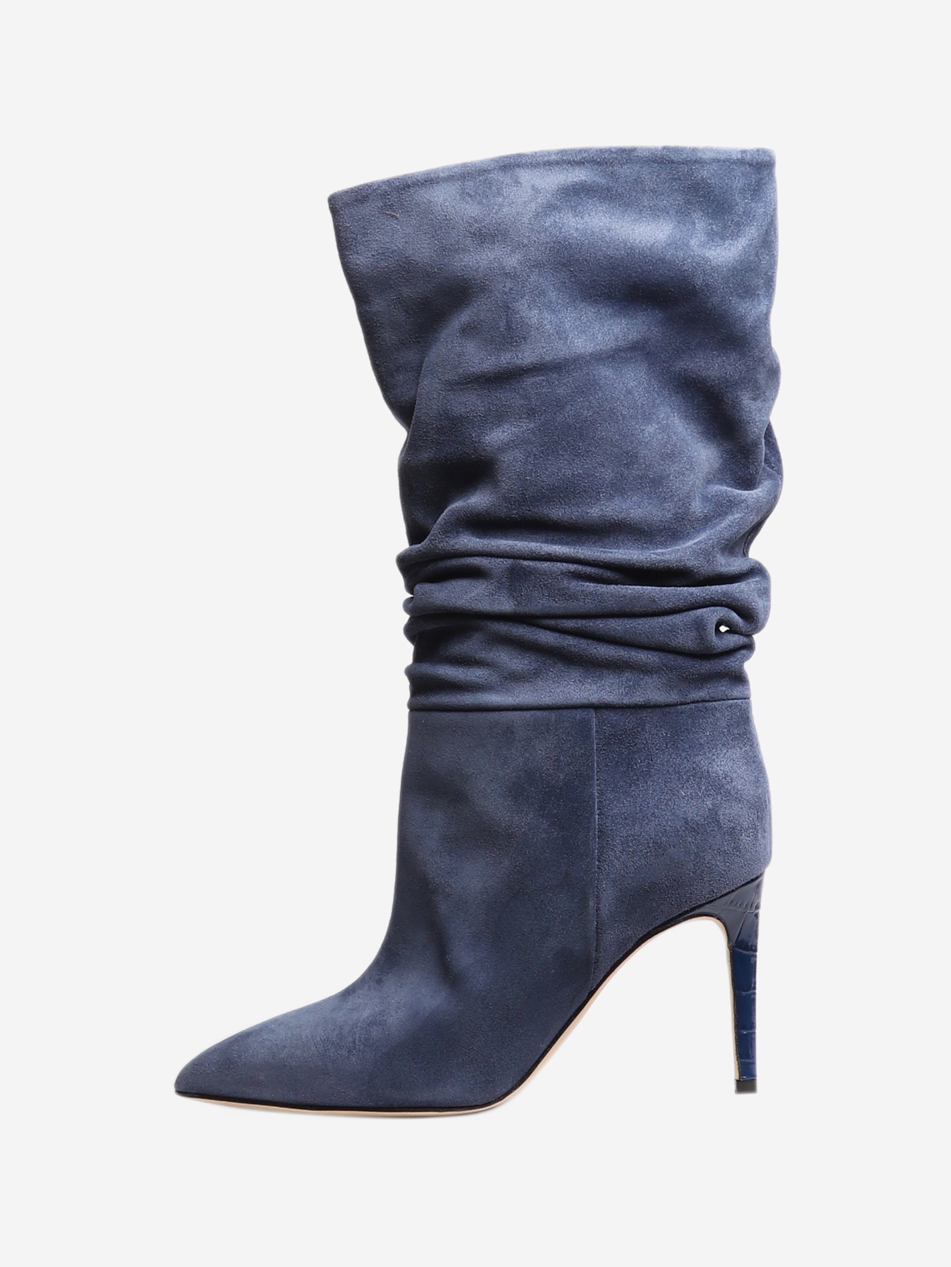 Blue Slouchy Suede Ankle Boots Women's Size EU 36 (US 6) - Comfortable Casual Shoes for Fall Winter Outfits, Office Wear & Date Nights