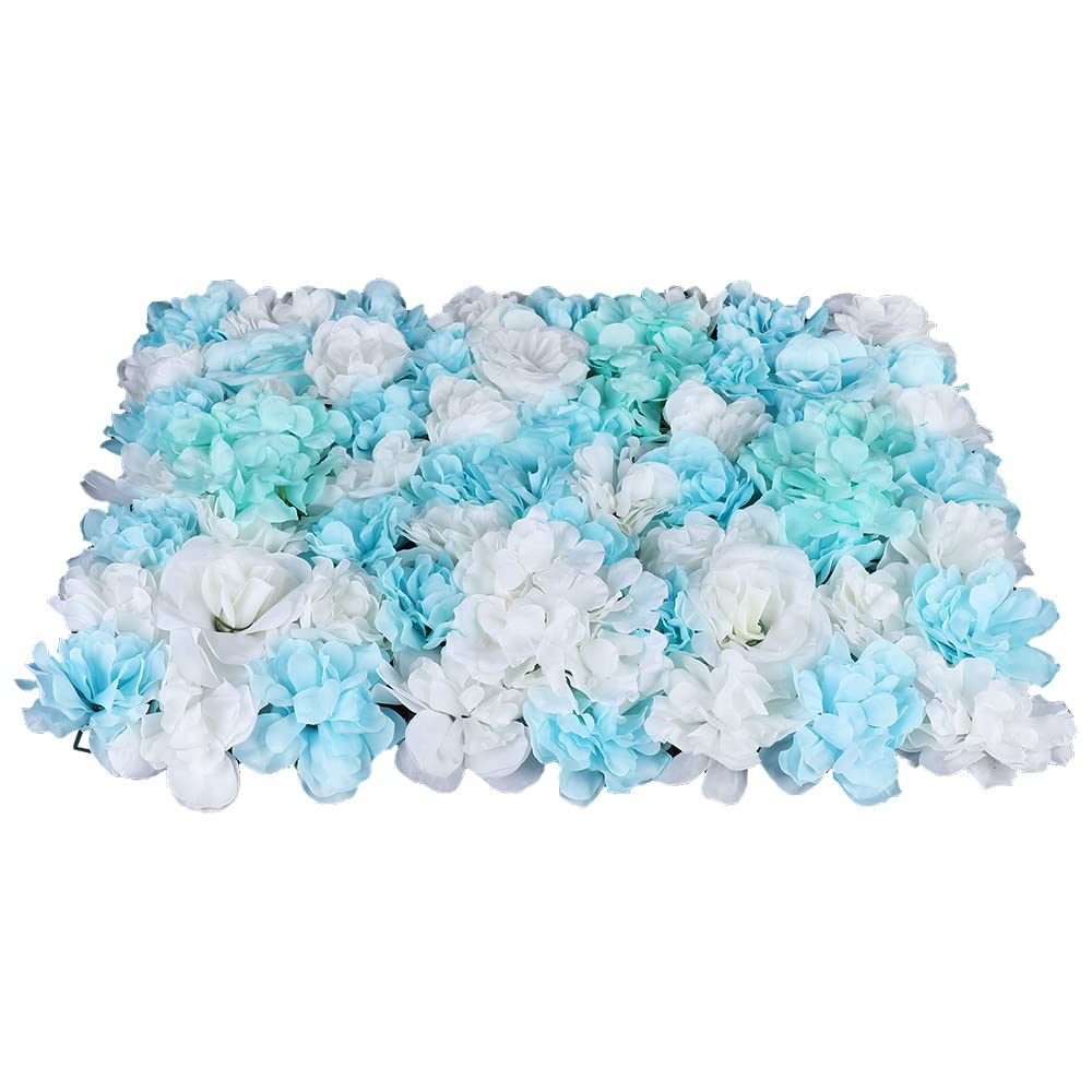 LOYALHEARTDY 12-Pack 24x16 Inch Artificial Flower Wall Panels - Silk Wedding Backdrop, Stage Decor, Home & Party Wall Flowers Decorations (Blue & White) - Perfect for Weddings, Bridal Showers, Home Decor, and Event Backdrops
