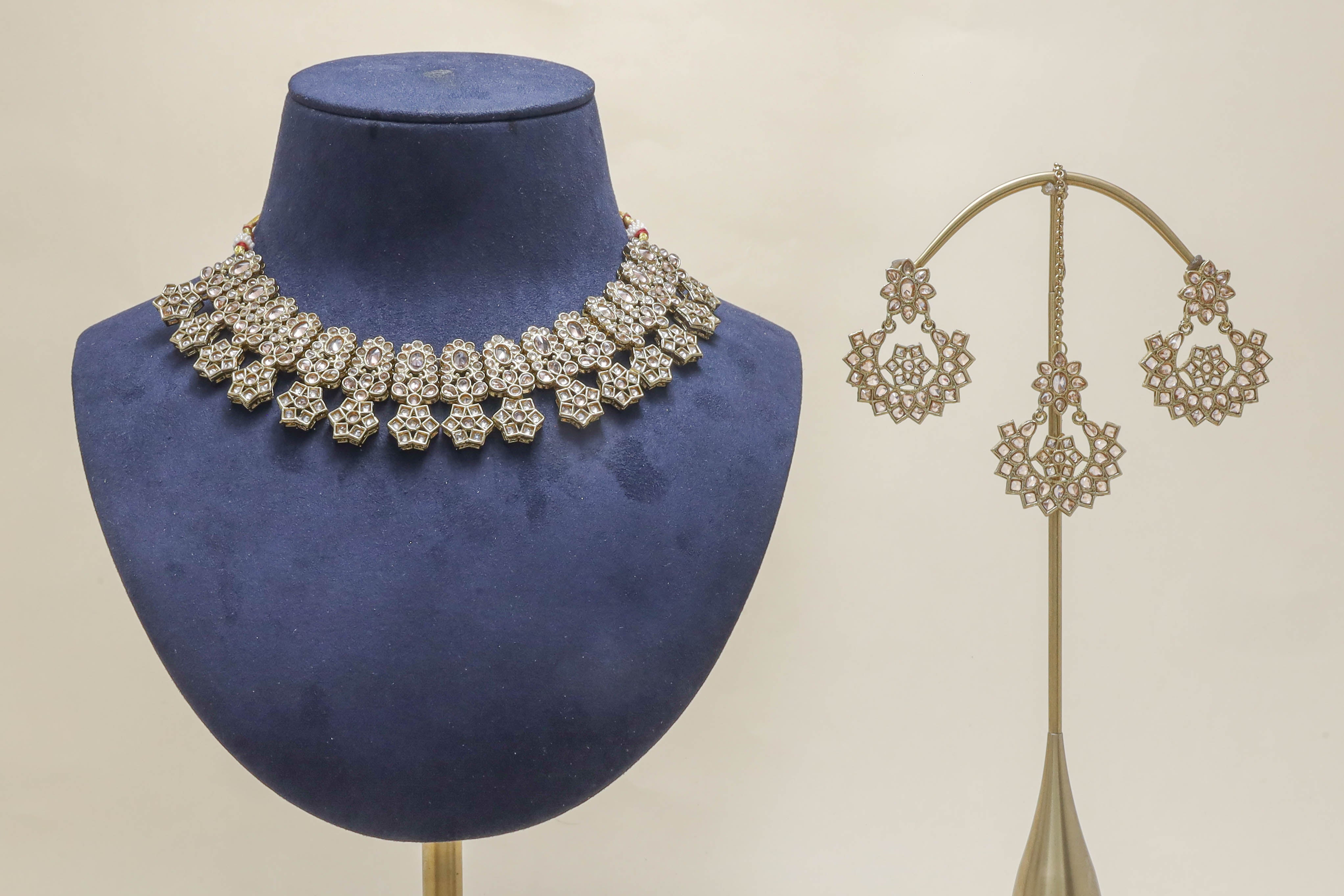 ESHA POLKI Full Set Jewelry - Handmade Indian Bridal Necklace Set with Earrings & Maang Tikka - Perfect for Weddings, Festivals & Special Occasions