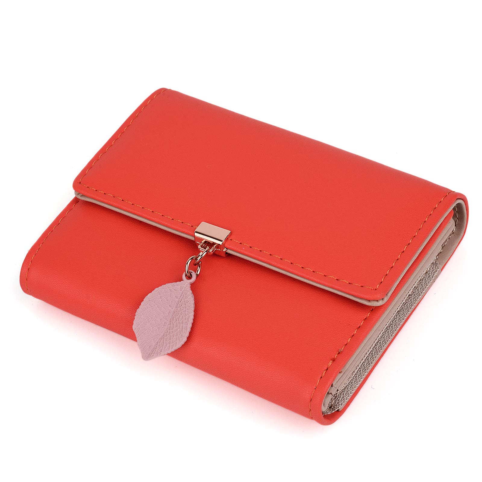 Women's Vegan Leather RFID Blocking Wallet - Leaf Pendant Card Holder, Phone & Checkbook Organizer with Zipper Coin Purse | Cute Gift for Girls, Perfect for Travel, Shopping & Everyday Use