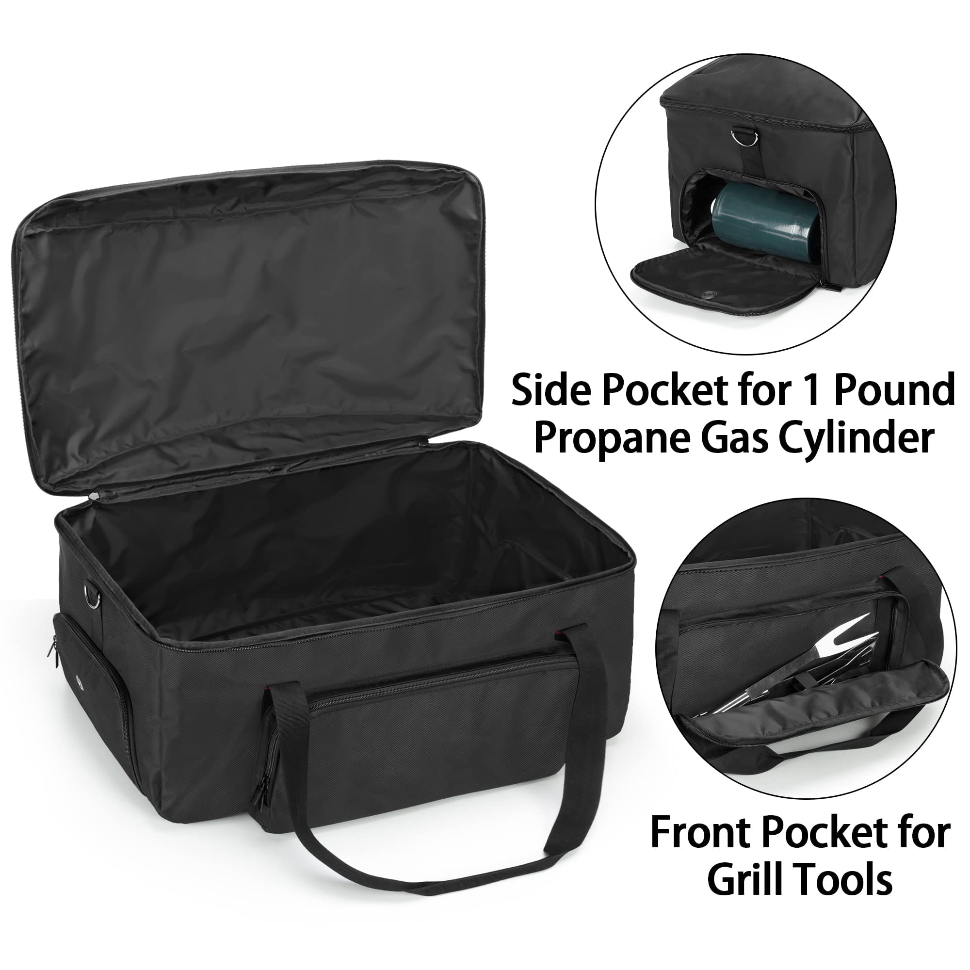 Portable SAMDEW BBQ Camp Grill & 20 lb Propane Tank Storage Bag - Durable Black Carrying Case for Outdoor Cooking, Tailgating & Camping Trips