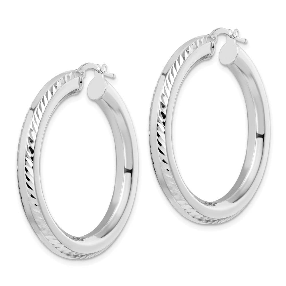 Sterling Silver Rhodium-Plated 5x38mm Shiny-Cut Octagon Tube Hoop Earrings for Women - Elegant Dangle Earrings for Party, Wedding & Everyday Wear