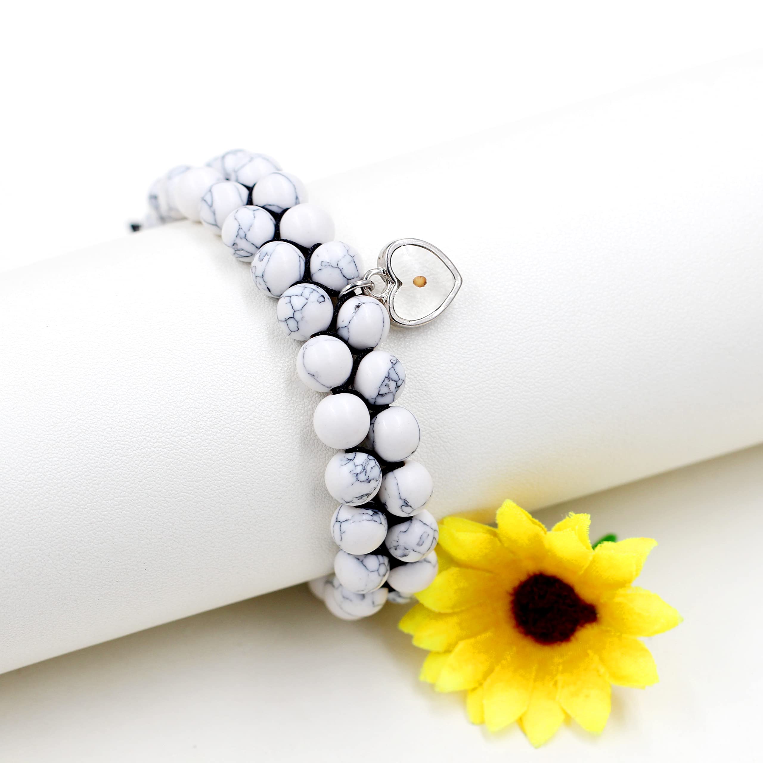 Uloveido Adjustable Braided Macrame Double Layer Bracelet with Black Lava Rock & Turquoise Stone Beads - Boho Charm Mustard Seed Bracelet for Men & Women (Y2056) - Perfect for Yoga, Meditation & Everyday Wear