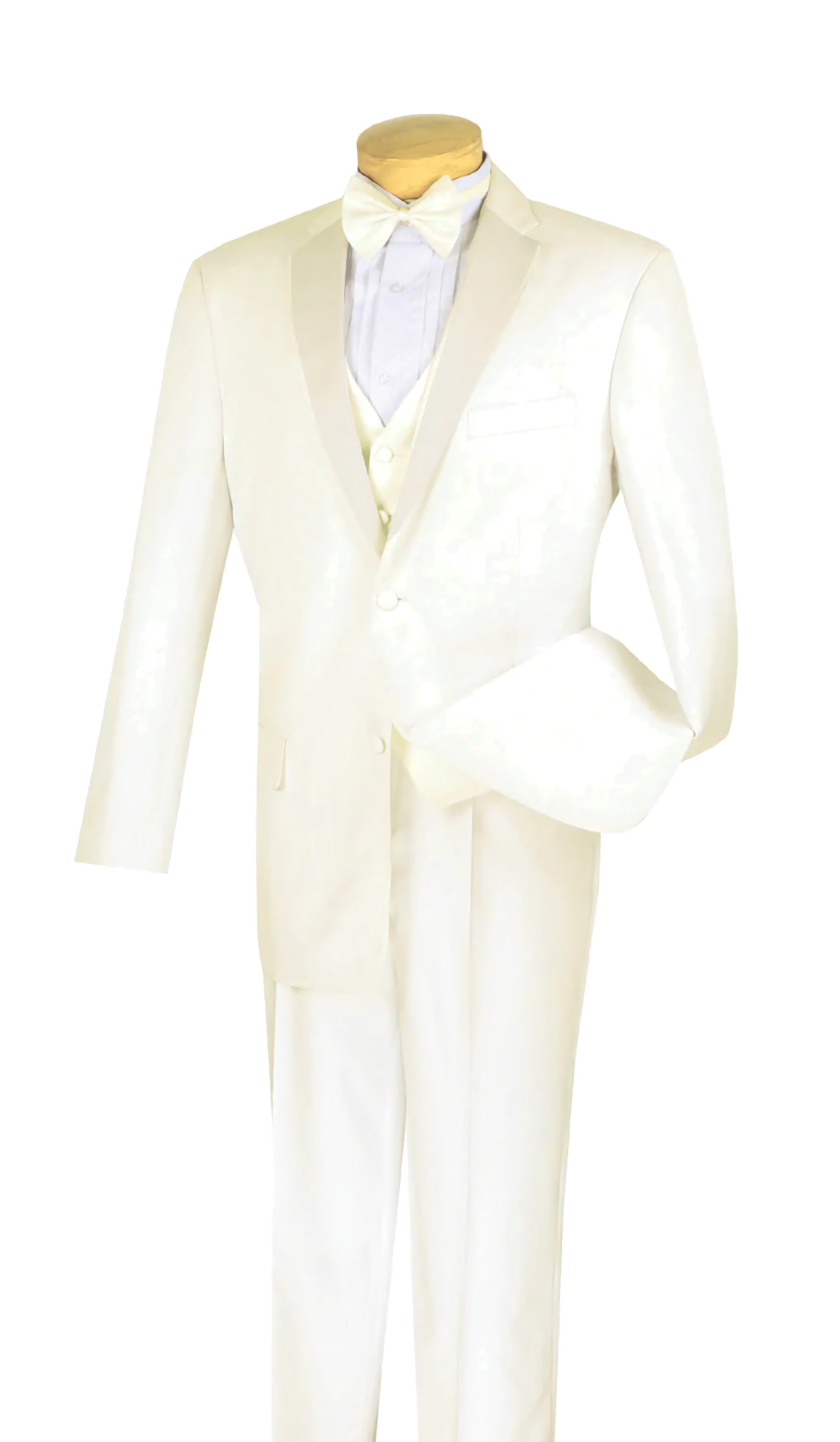 Men's Regular Fit Ivory Tuxedo 4-Piece Suit Set with Vest & Bow Tie - Perfect for Weddings, Prom & Formal Events