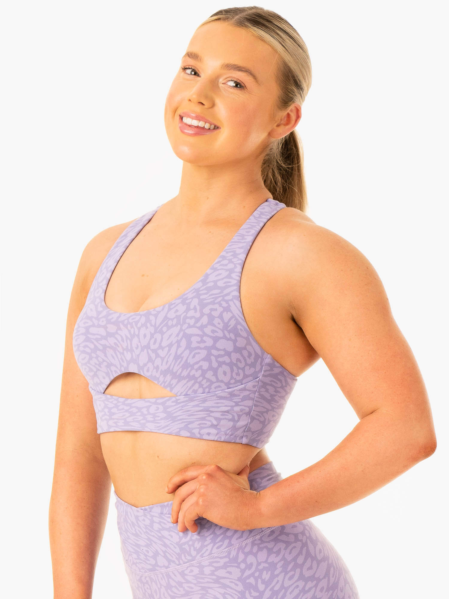 Rotation Sports Bra Iris Leopard - High Support Workout Top for Women - Yoga, Running, Gym & Fitness Activities