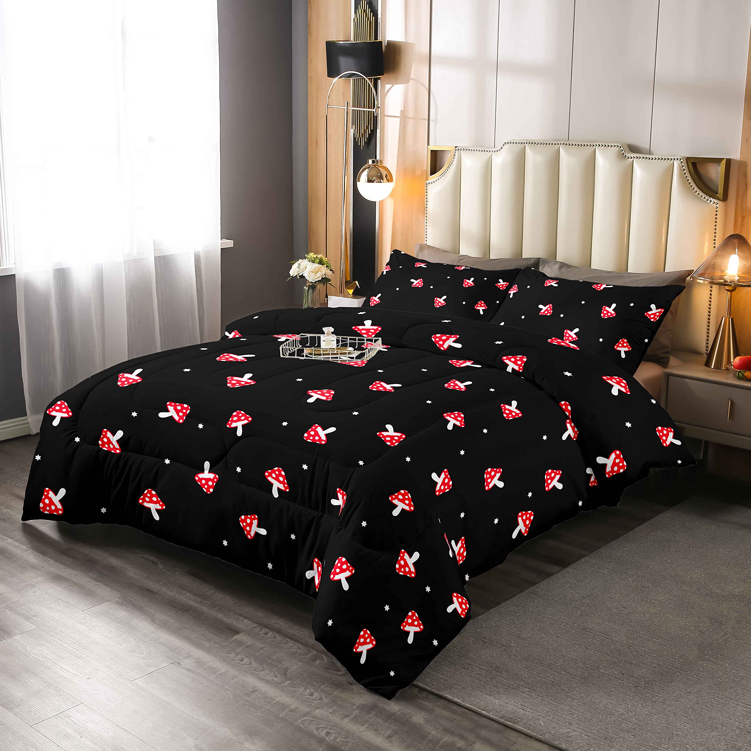 Feelyou Cute Mushroom Bedding Set Twin Size - Kawaii Botanical Plants Comforter for Kids & Girls | Reversible Duvet Cover with Pillowcase | Perfect for Mushroom-Themed Room Decor & Children's Bedroom